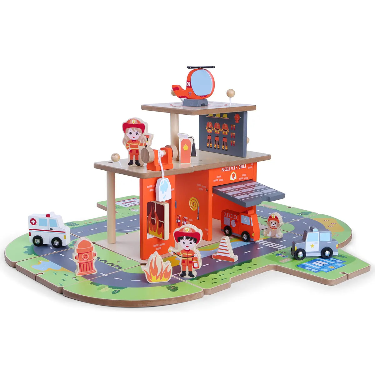 Edufun Wooden Fire Truck Parking Set 3yrs+