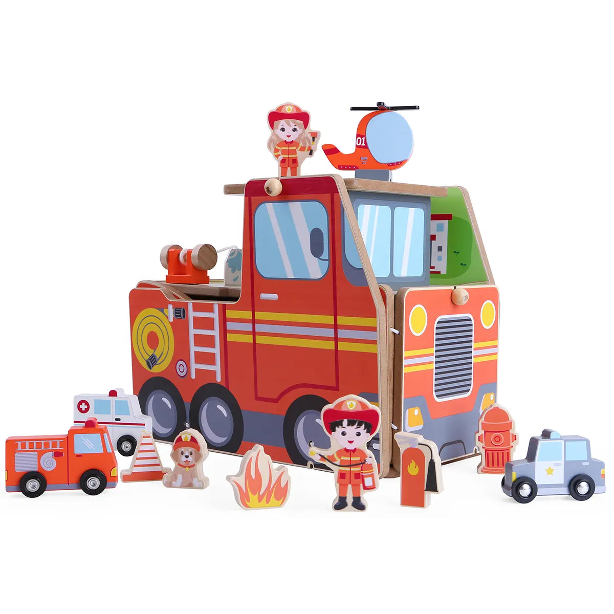 Wooden Fire Truck Parking Set