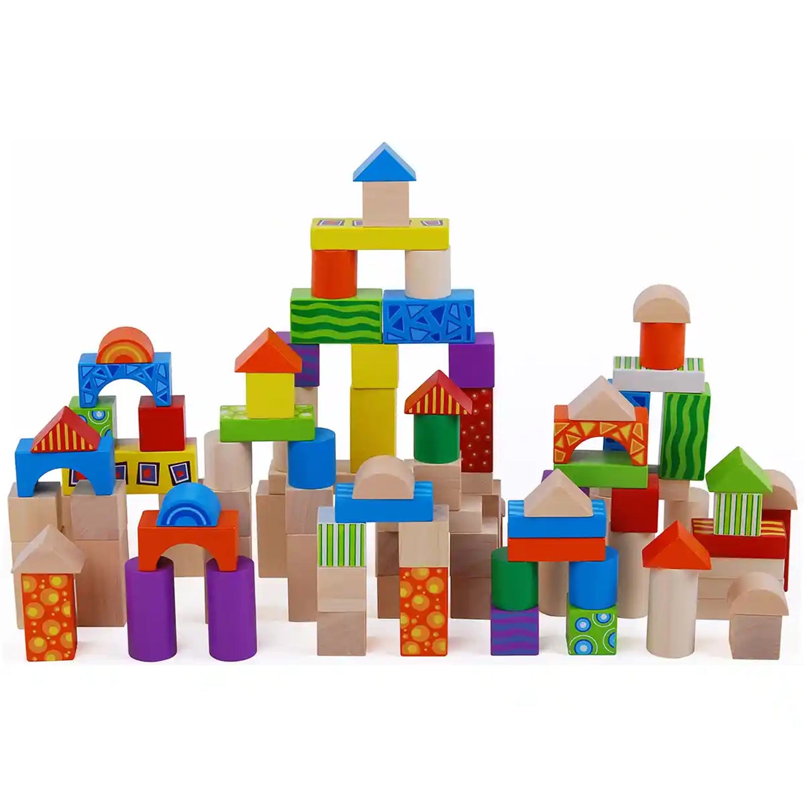 Edufun 100pc wooden blocks w/ printing pattern