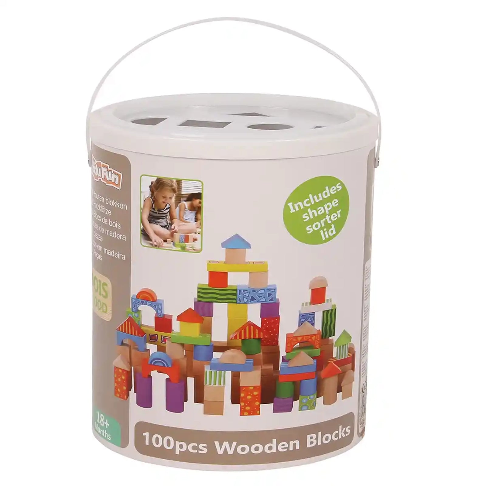 Edufun 100pc wooden blocks w/ printing pattern