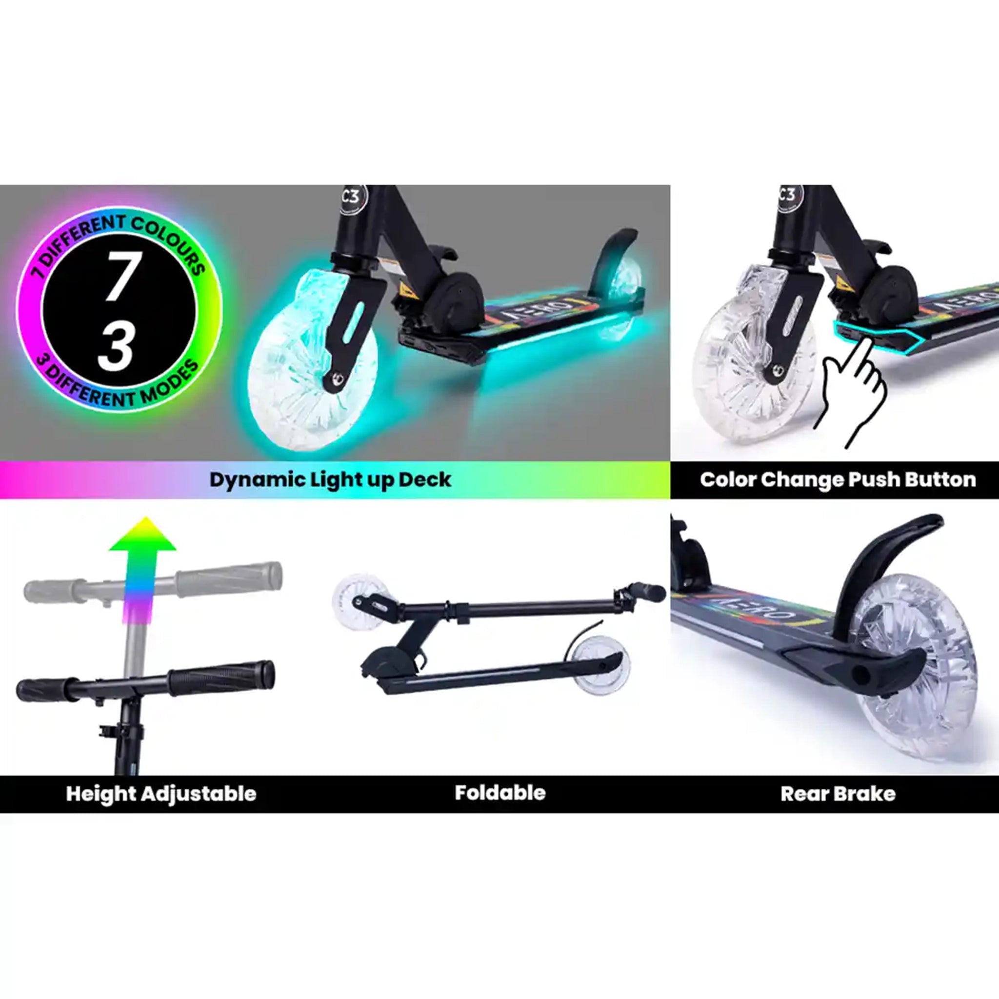 Aero C3 Scooter with RGB lights on the front wheel