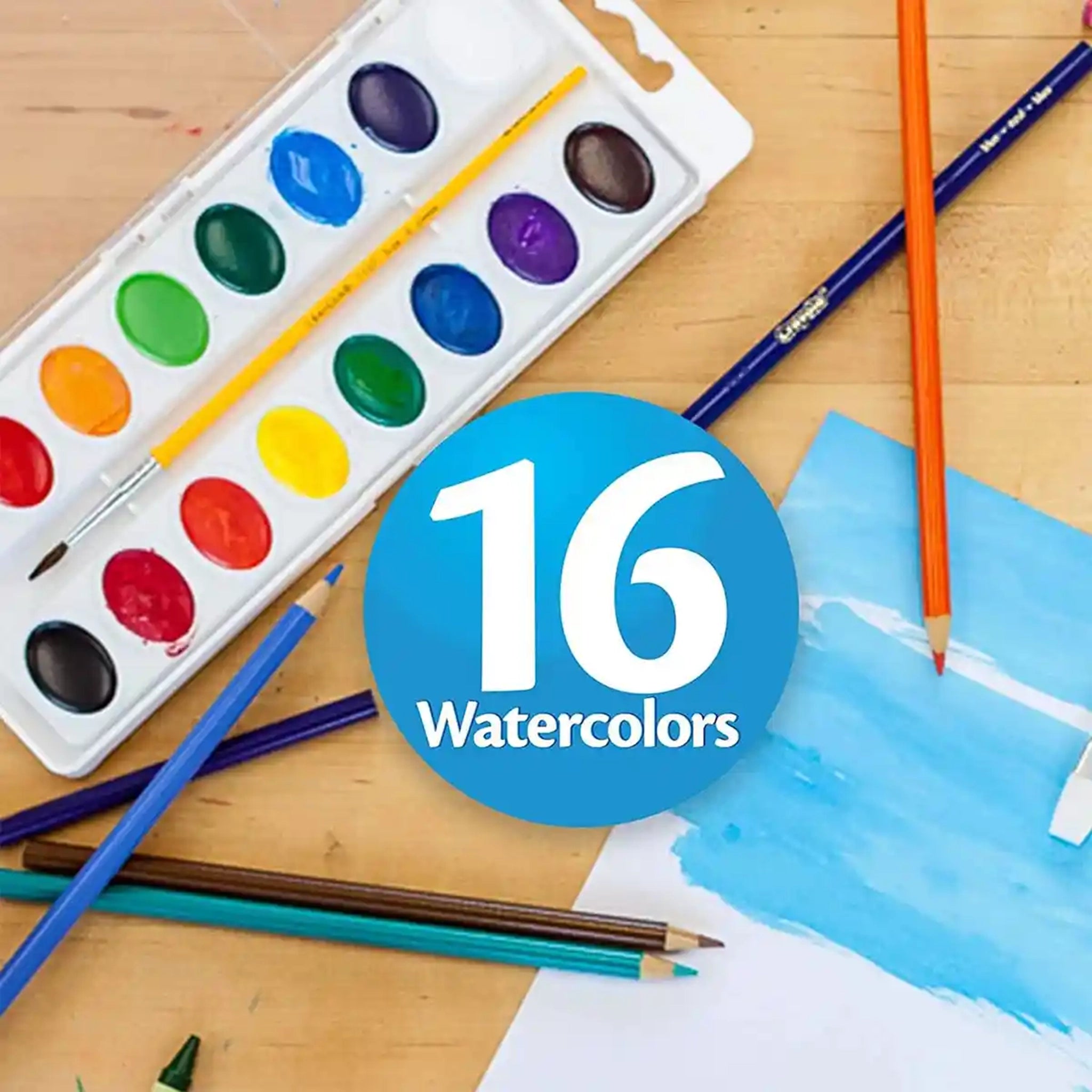 16 Ct. Washable Watercolor Pans W/Brush