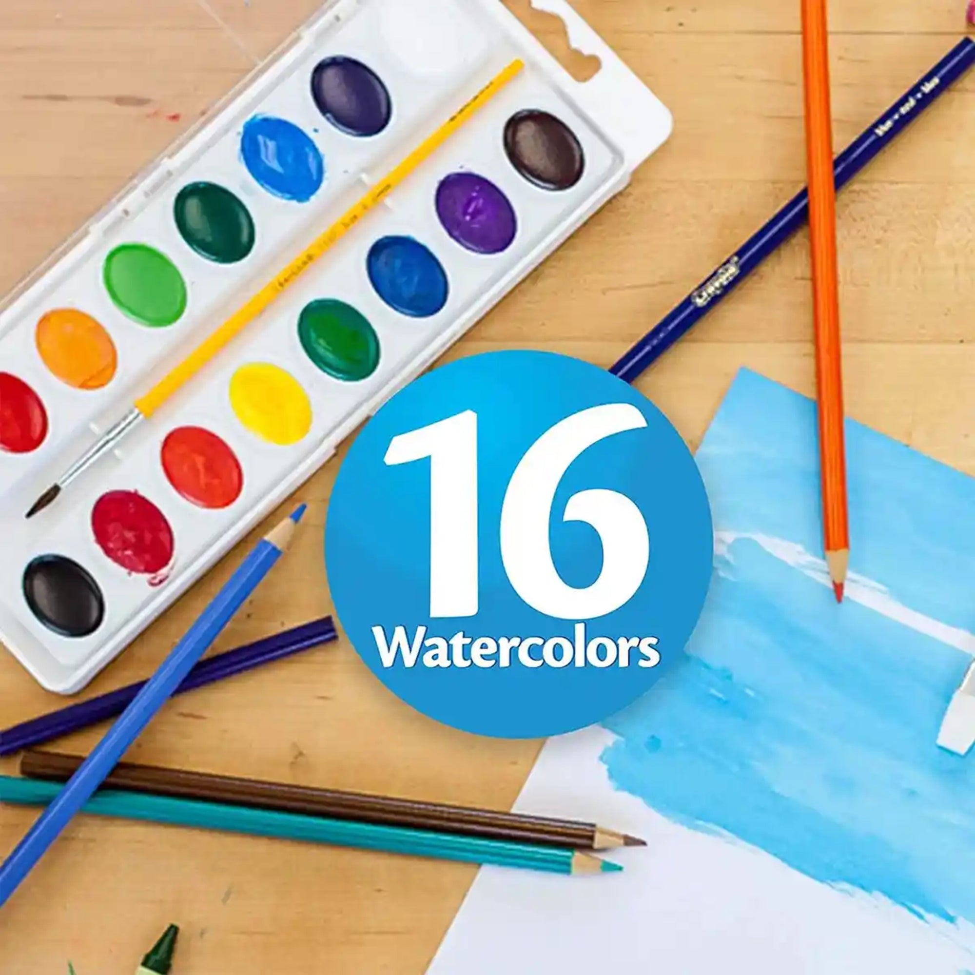 16 Ct. Washable Watercolor Pans W/Brush