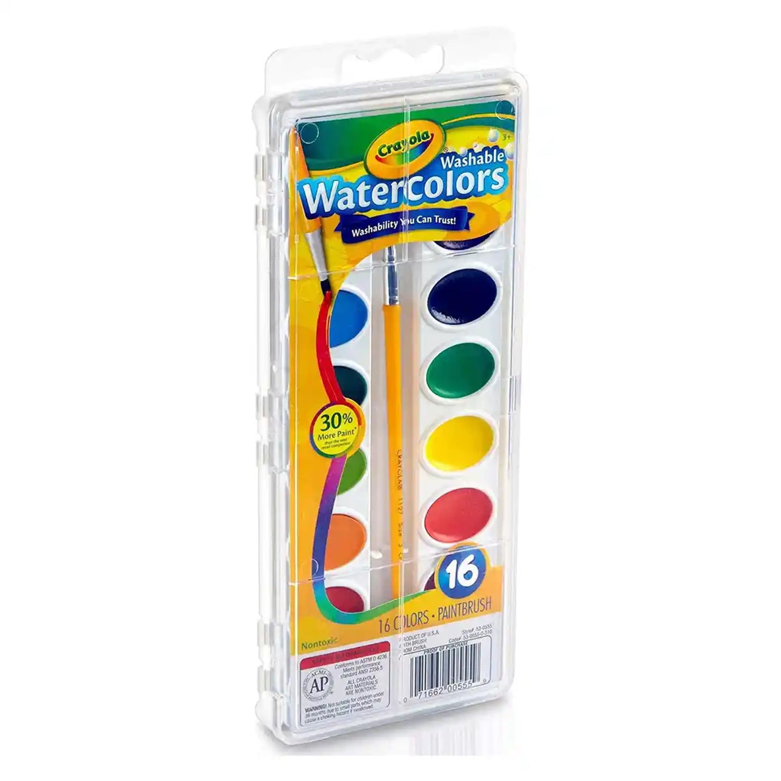 16 Ct. Washable Watercolor Pans W/Brush