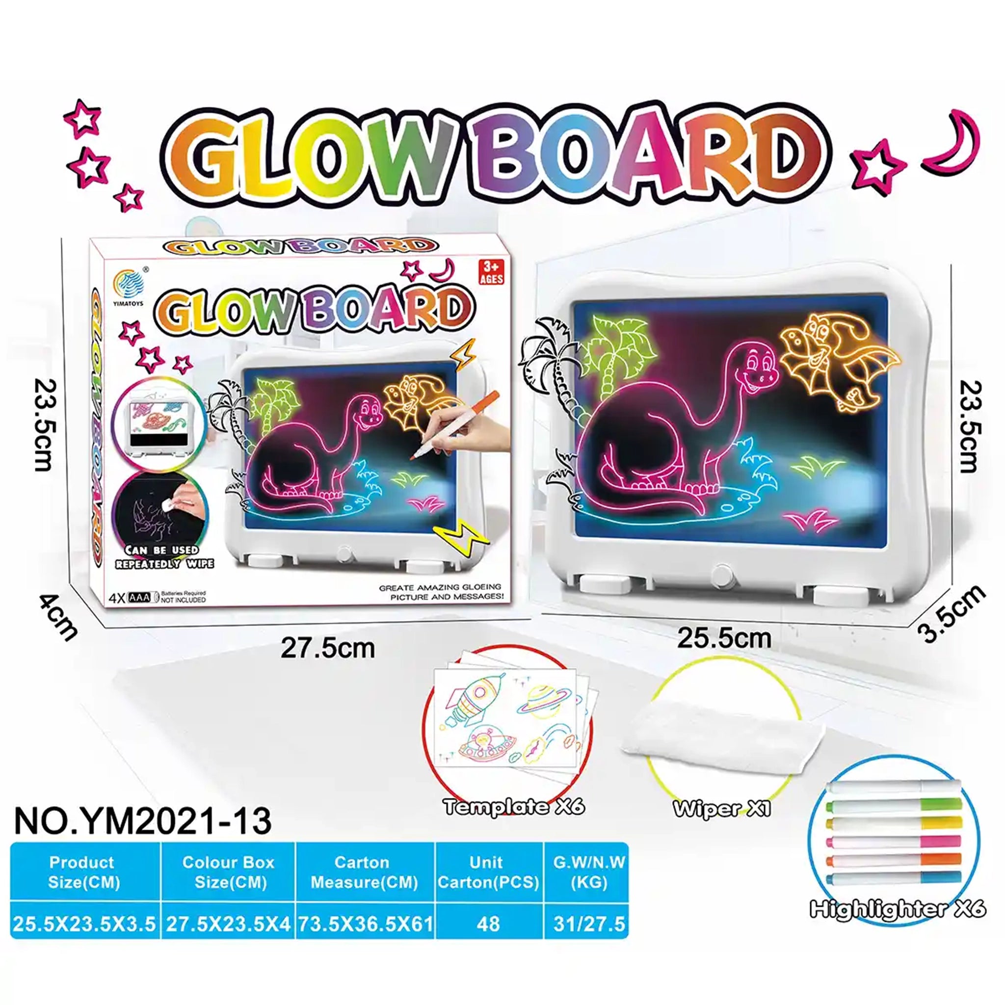 GLOW DRAWING BOARD 48PCS 3YRS+