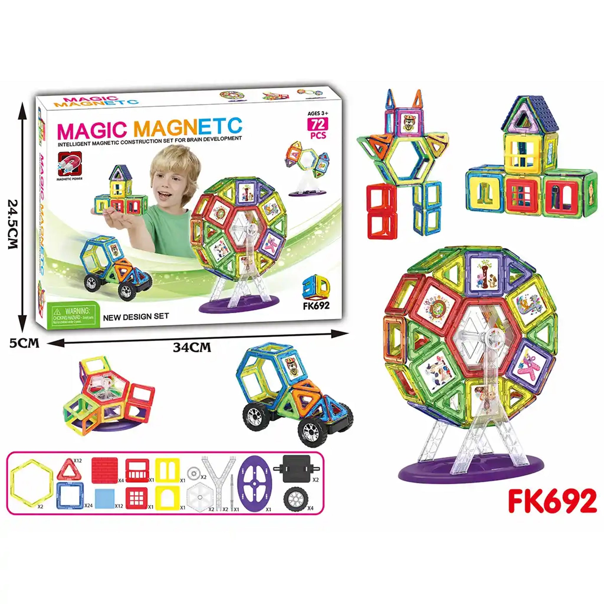 MAGNETIC BUILDING BLOCKS 72PCS 3YRS+