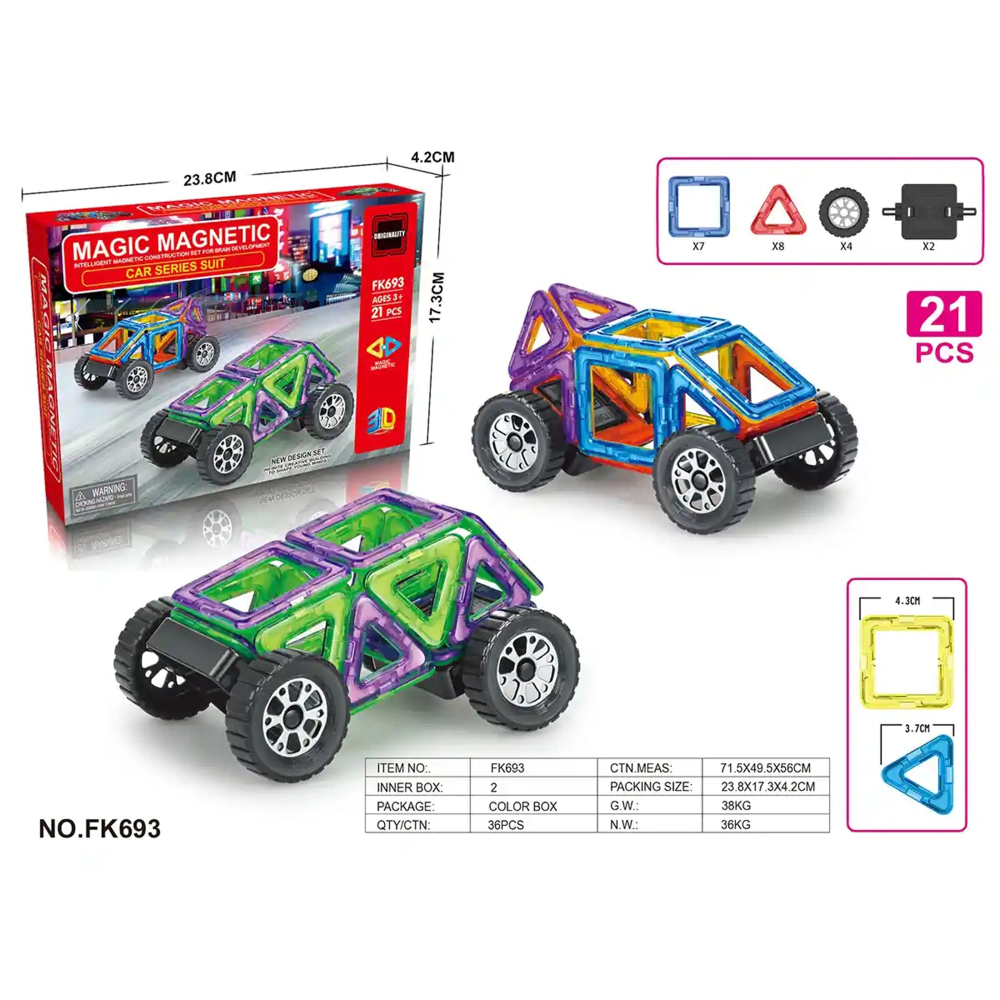 MAGNETIC BUILDING BLOCKS 21PCS 3YRS+