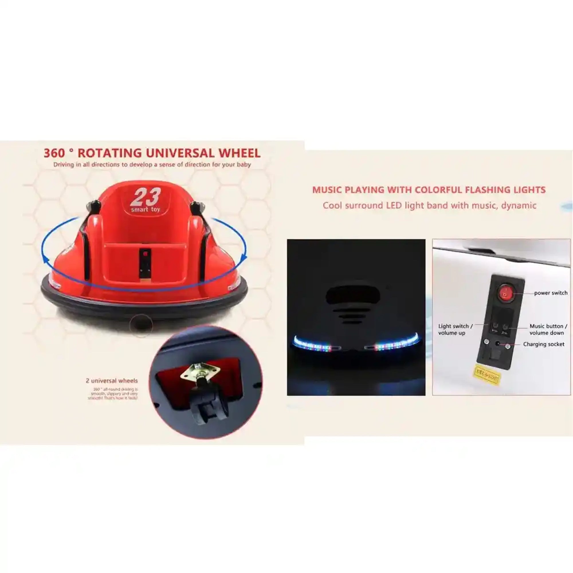 Bumper Spinning  360° Ride On Car Red W/ 2motors, Battery:6V7A, 2.4G remote control (B/O)