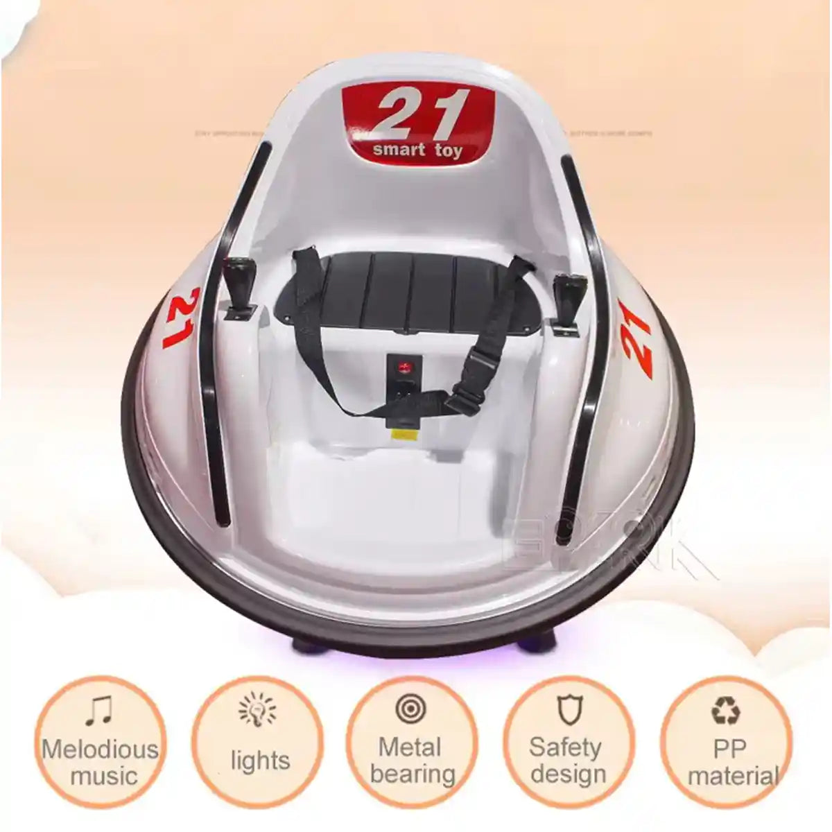 Bumper Spinning 360° Ride On Car White W/ 2motors