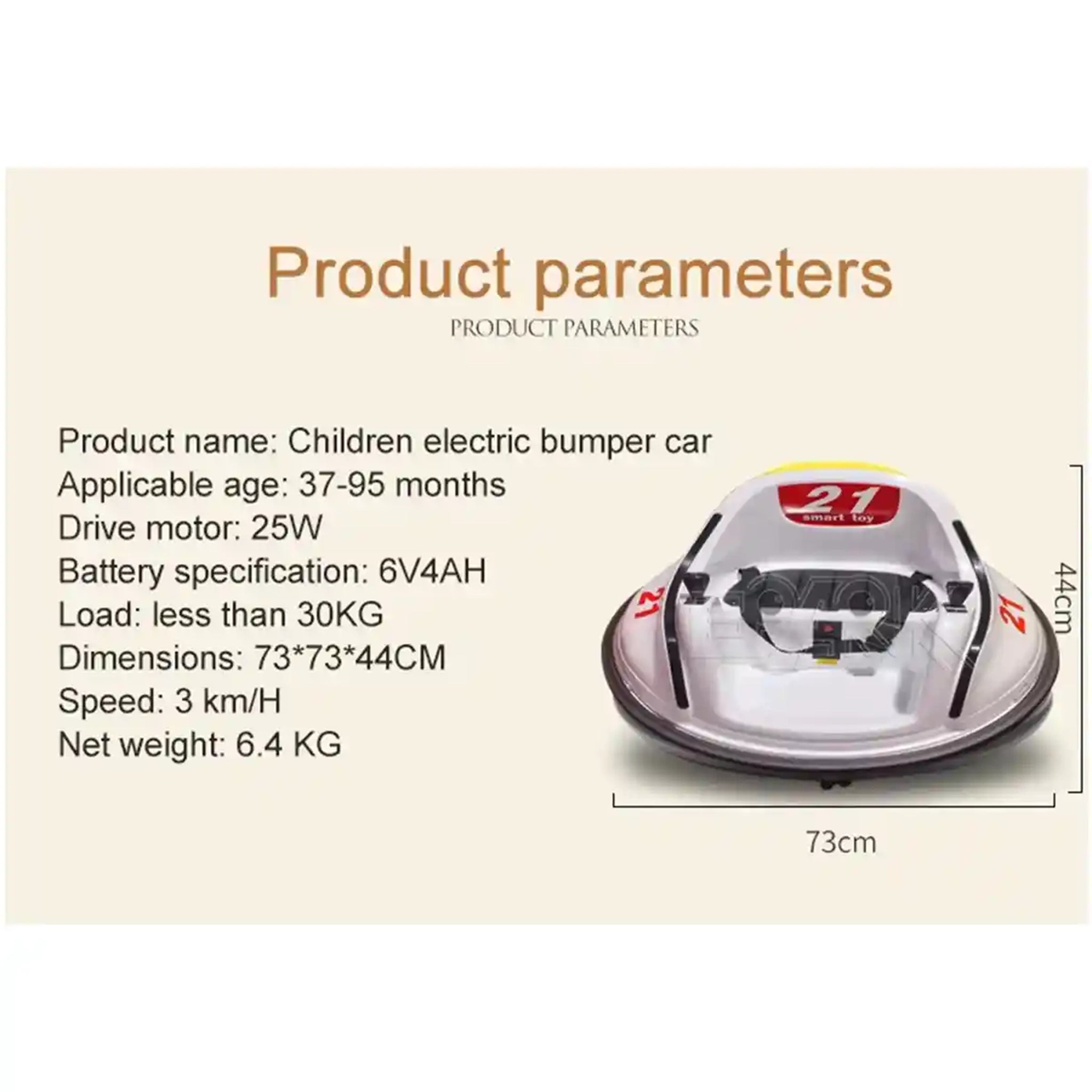 Bumper Spinning  360° Ride On Car White W/ 2motors, Battery:6V7A, 2.4G remote control (B/O)