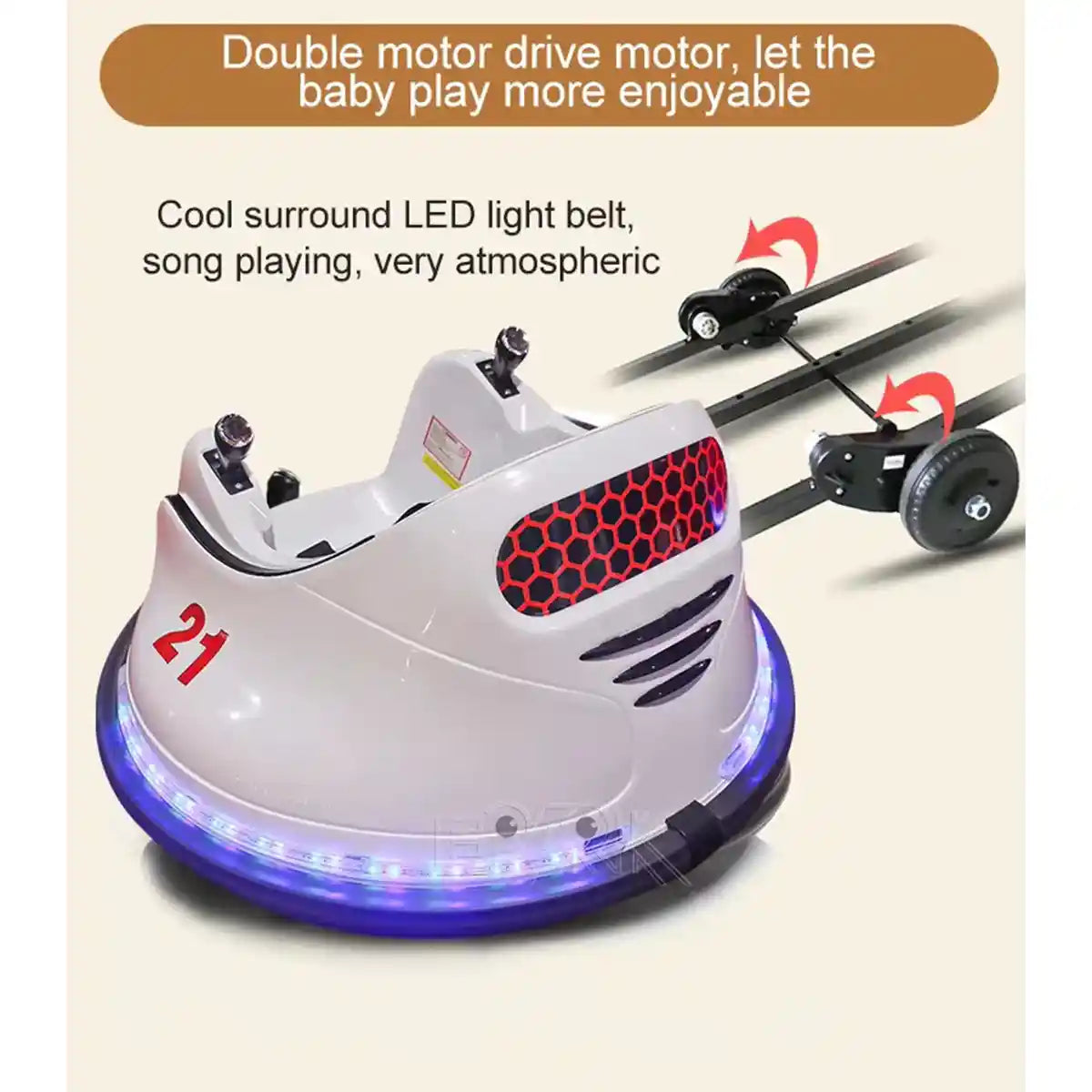 Bumper Spinning 360° Ride On Car White W/ 2motors