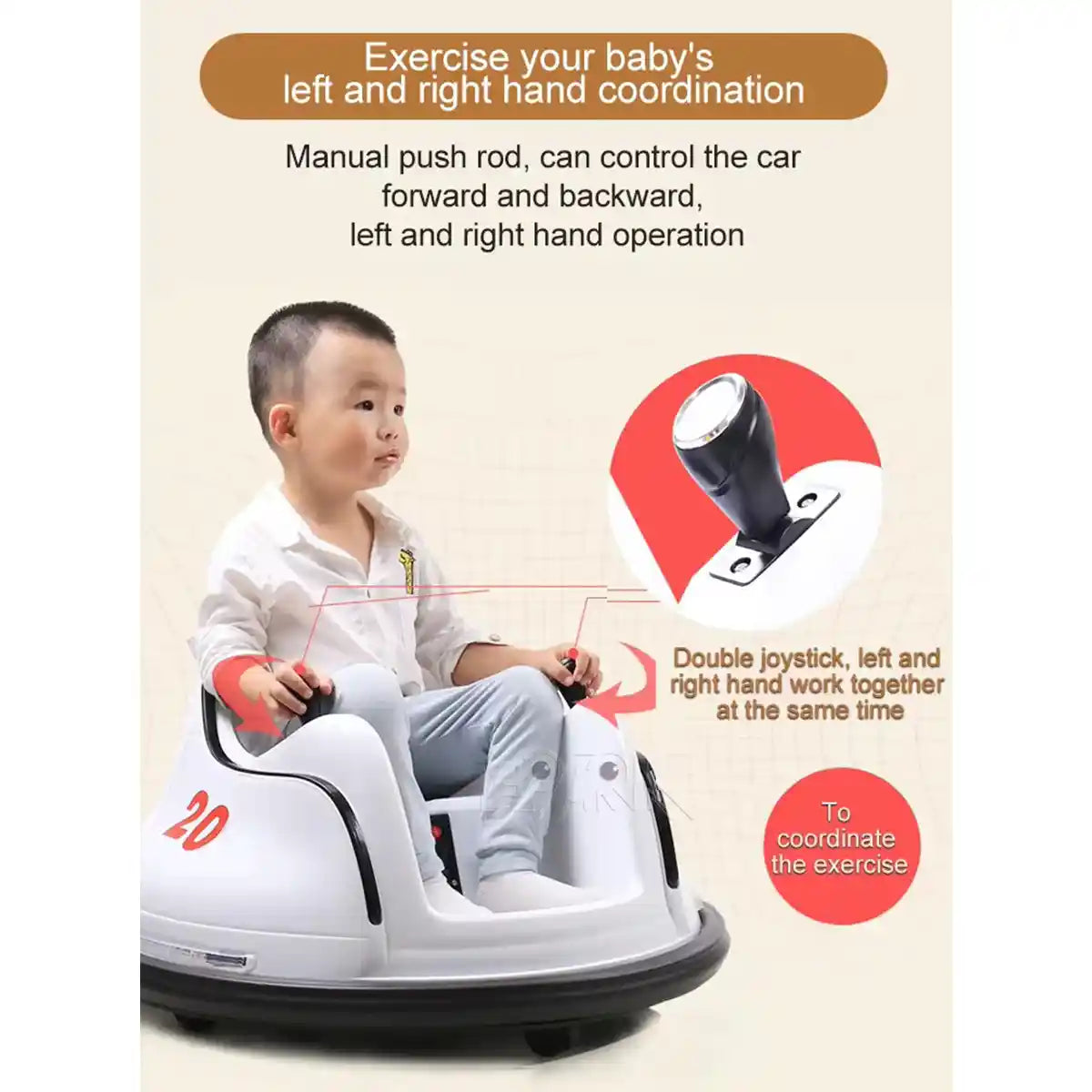 Bumper Spinning 360° Ride On Car White W/ 2motors