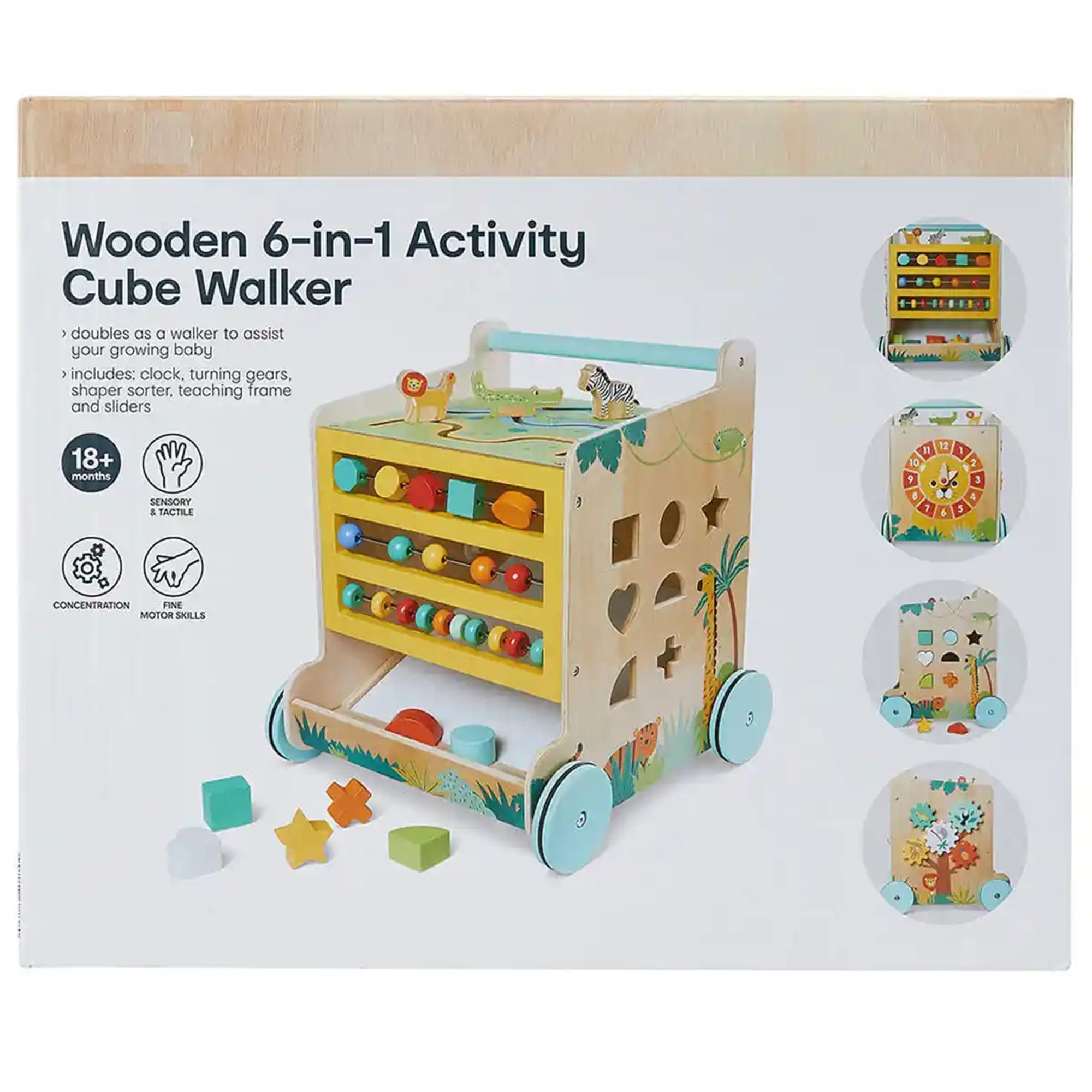 Edufun Wooden 6 in 1 activity cube walker 1-3YRS