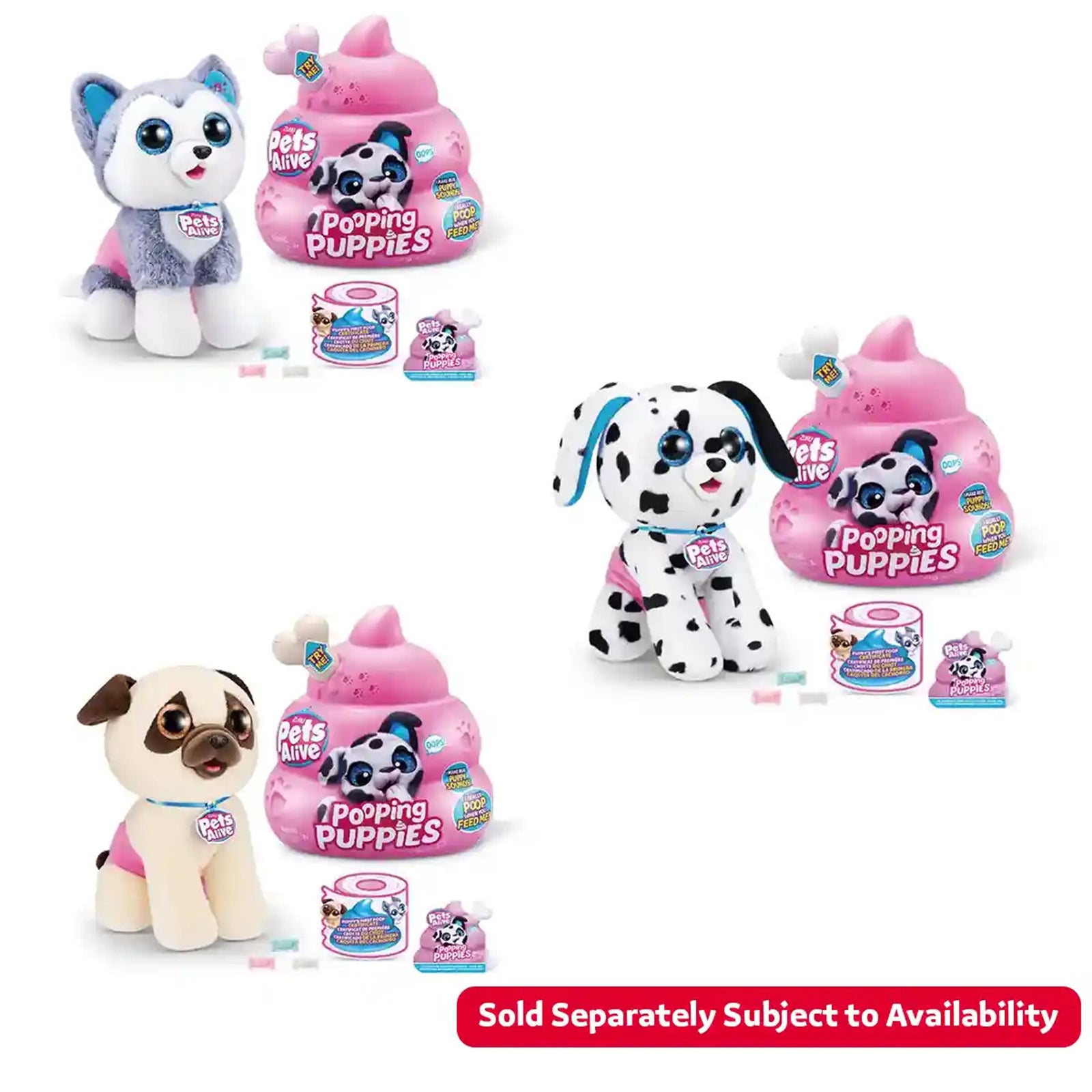 PETS ALIVE-POOPING PUPPIES- SERIES 1 INTERACTIVE PLUSH,Bulk,4pcs,No  Inner,STD Color Assortment