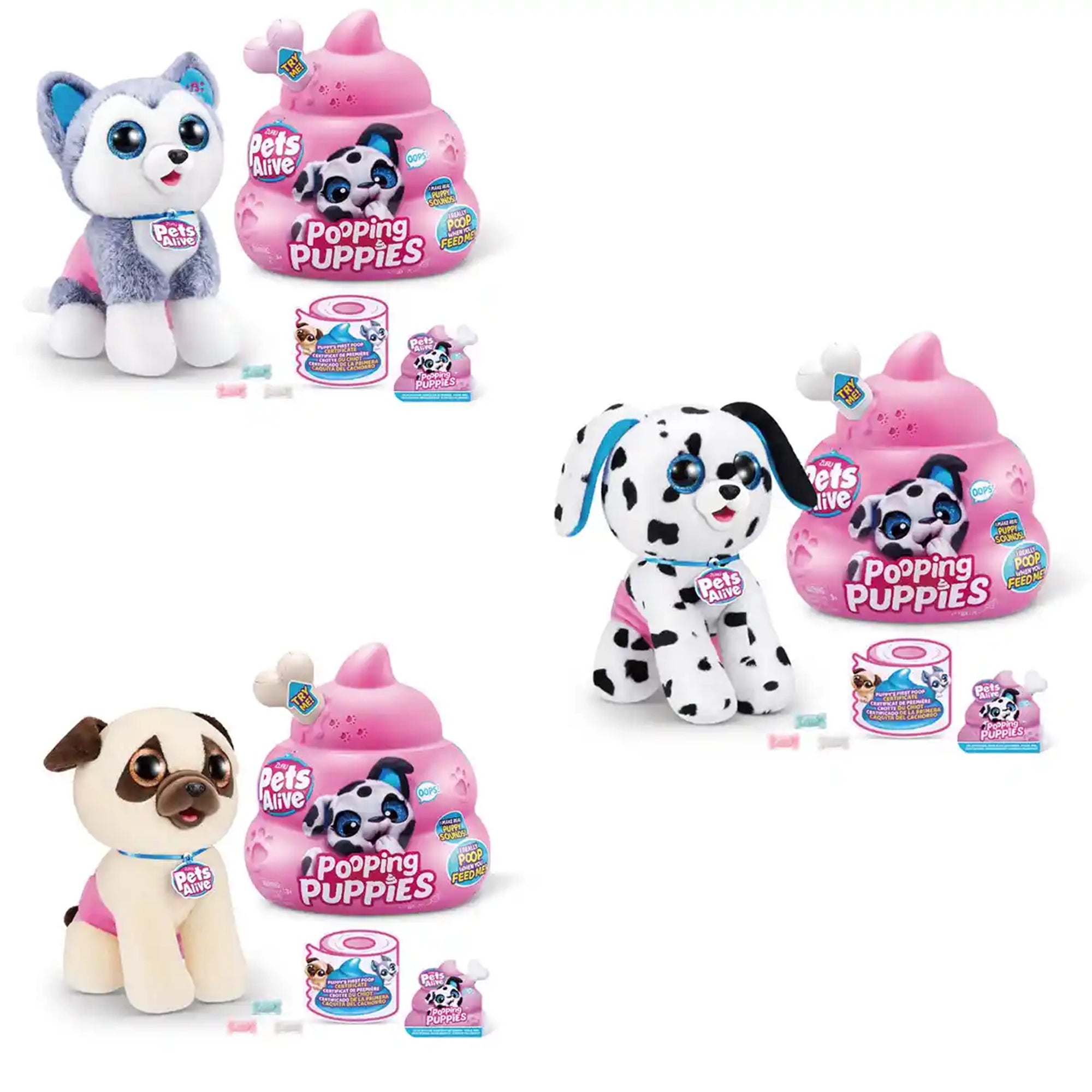 PETS ALIVE-POOPING PUPPIES- SERIES 1 INTERACTIVE PLUSH,Bulk,4pcs,No  Inner,STD Color Assortment