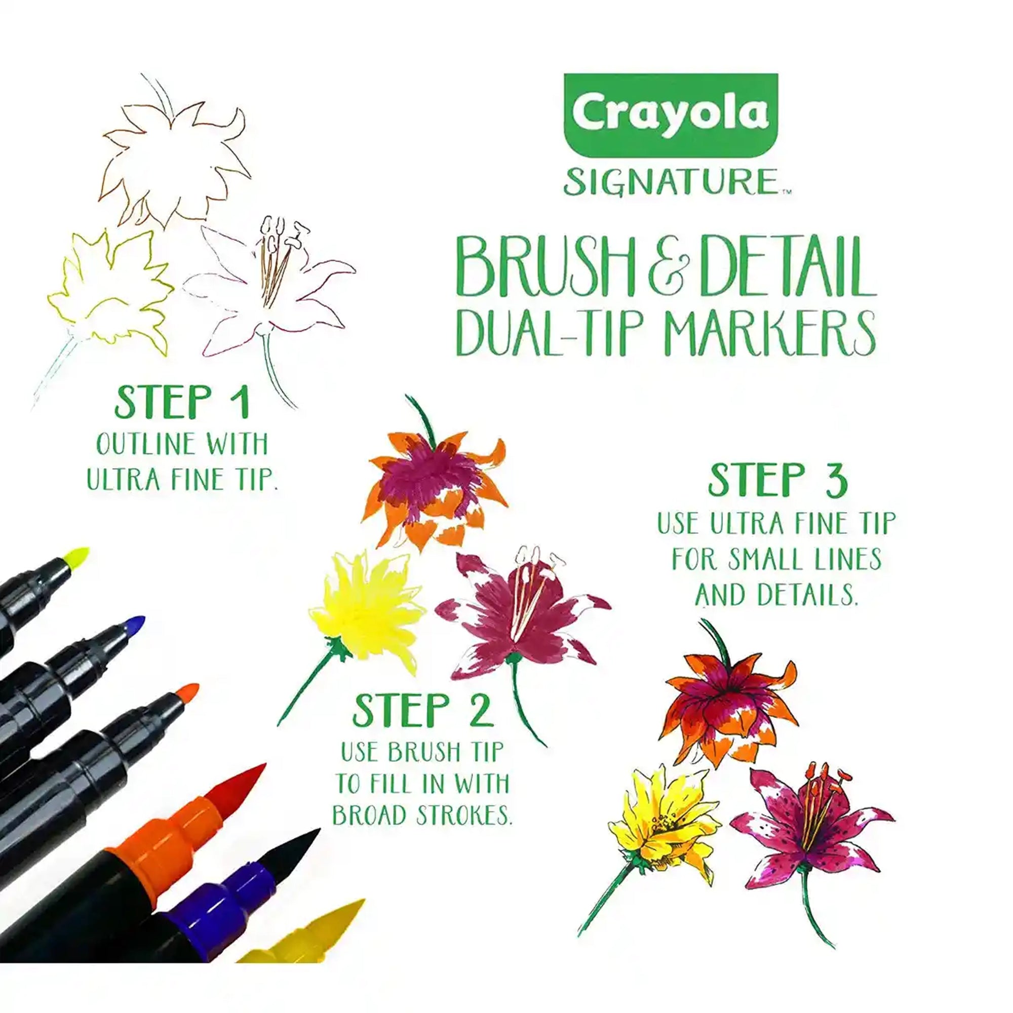 Signature, 16 ct. Brush & Detail Dual-Tip Markers