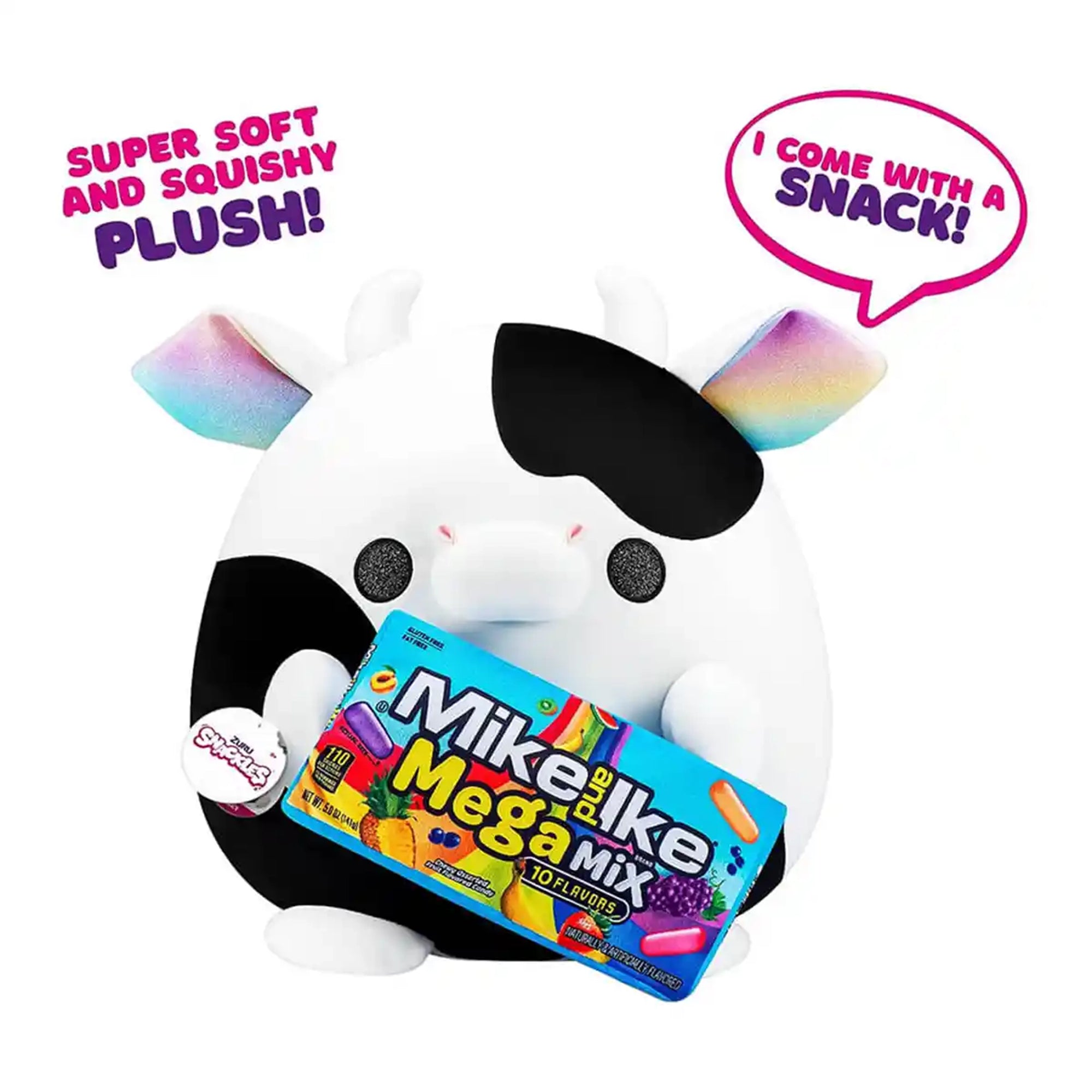 Snackles Medium - Cow holding PLUSH Mike&Ike Berry Blast