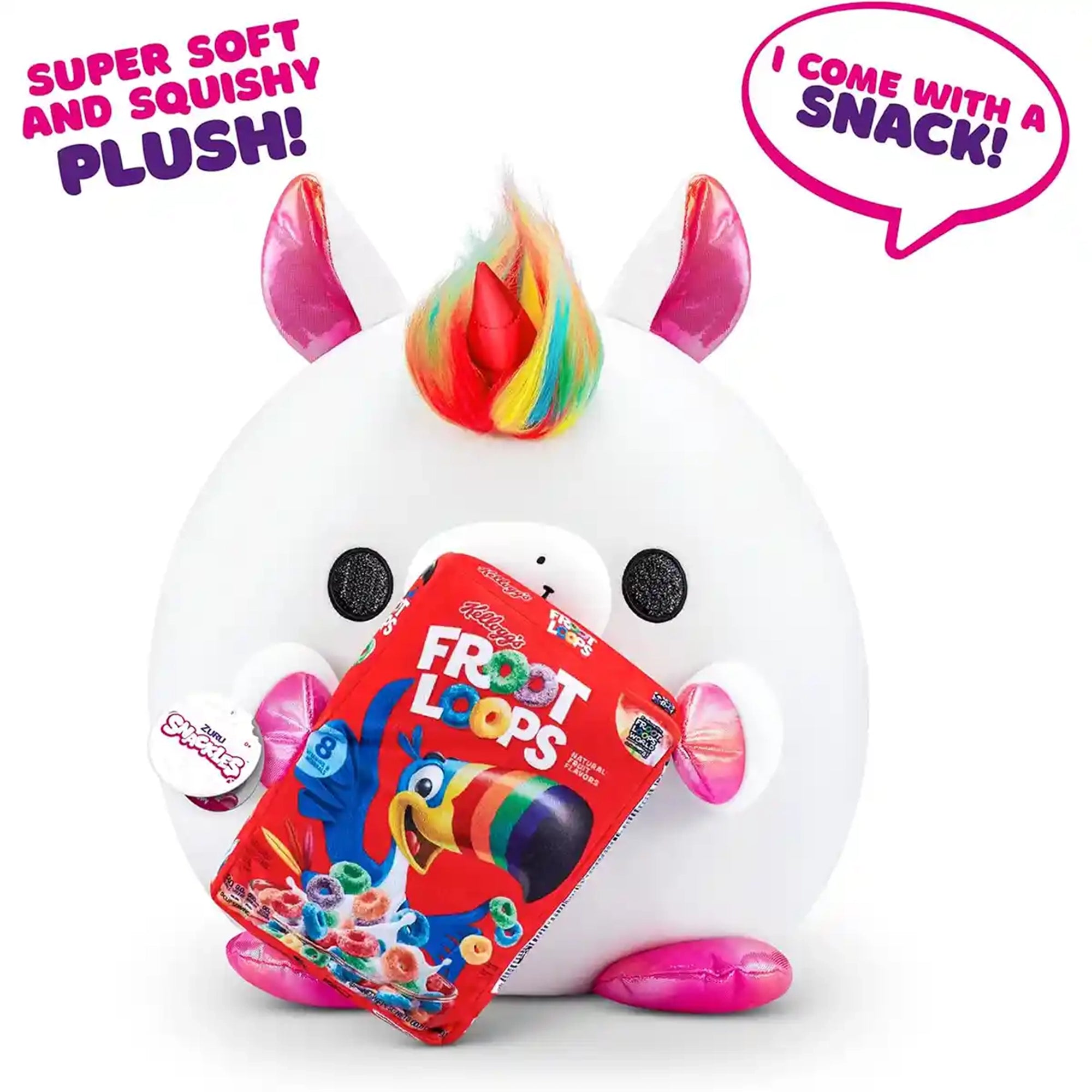 Snackles Medium - Unicorn holding PLUSH Kellogg's Froot Loops 10.1 OZ
