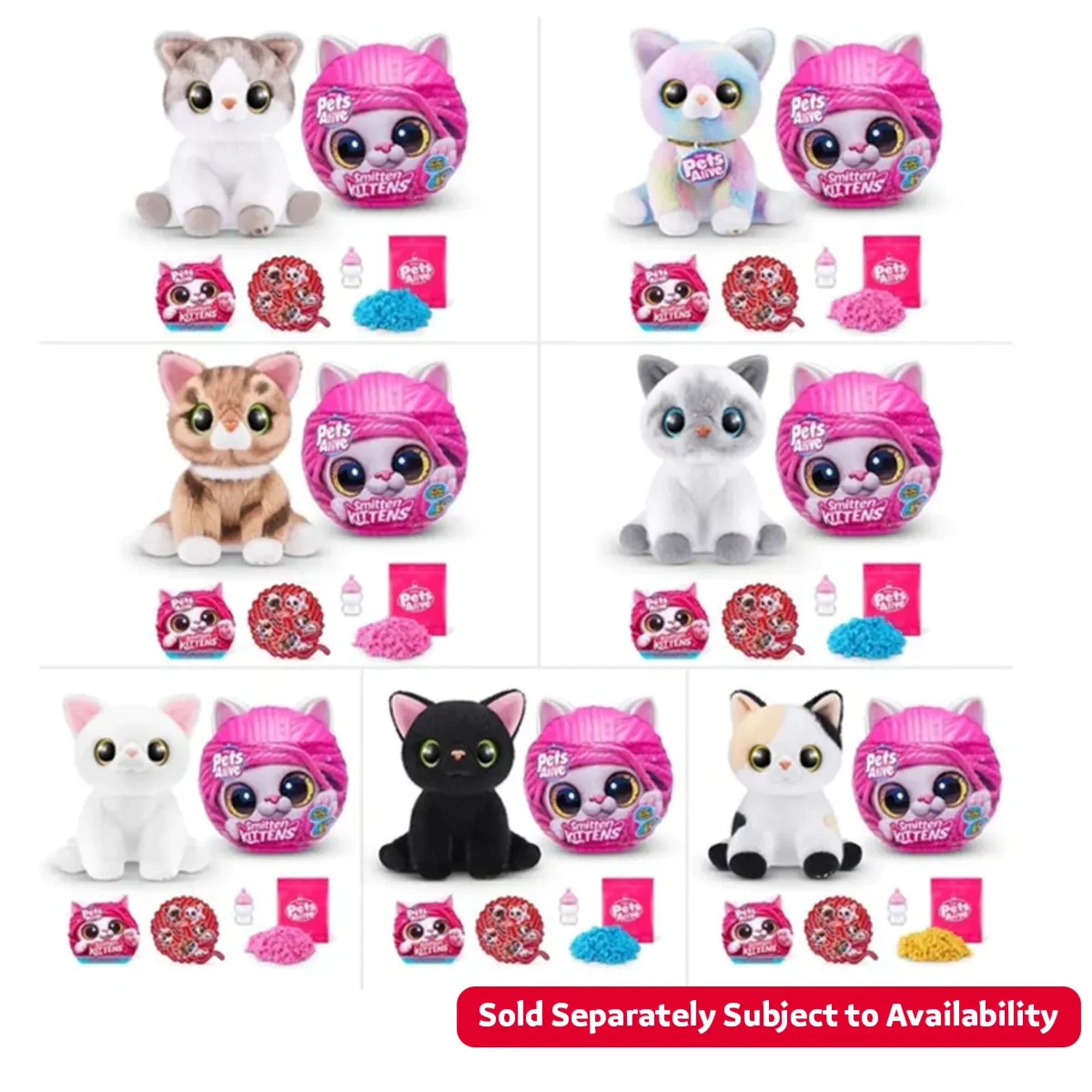 PETS ALIVE-SMITTEN KITTENS- SERIES 1 INTERACTIVE PLUSH,Bulk,8pcs,No  Inner,STD Color Assortment
