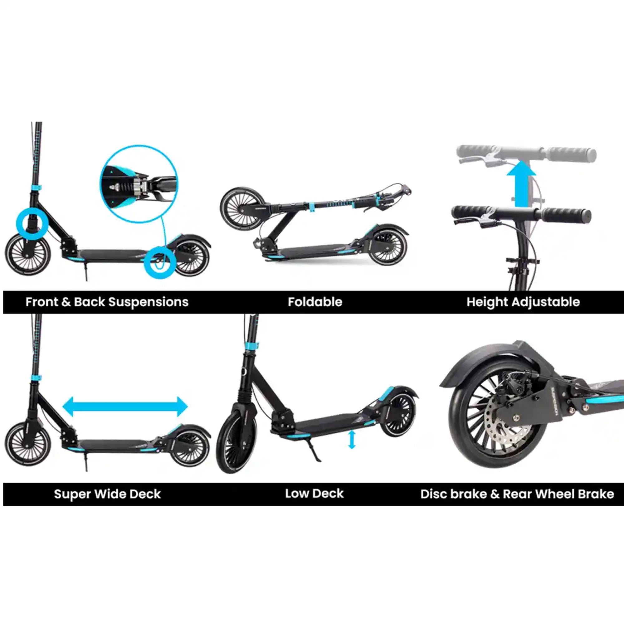 Aero adult scooter with double suspension and disc brake A230_Blue