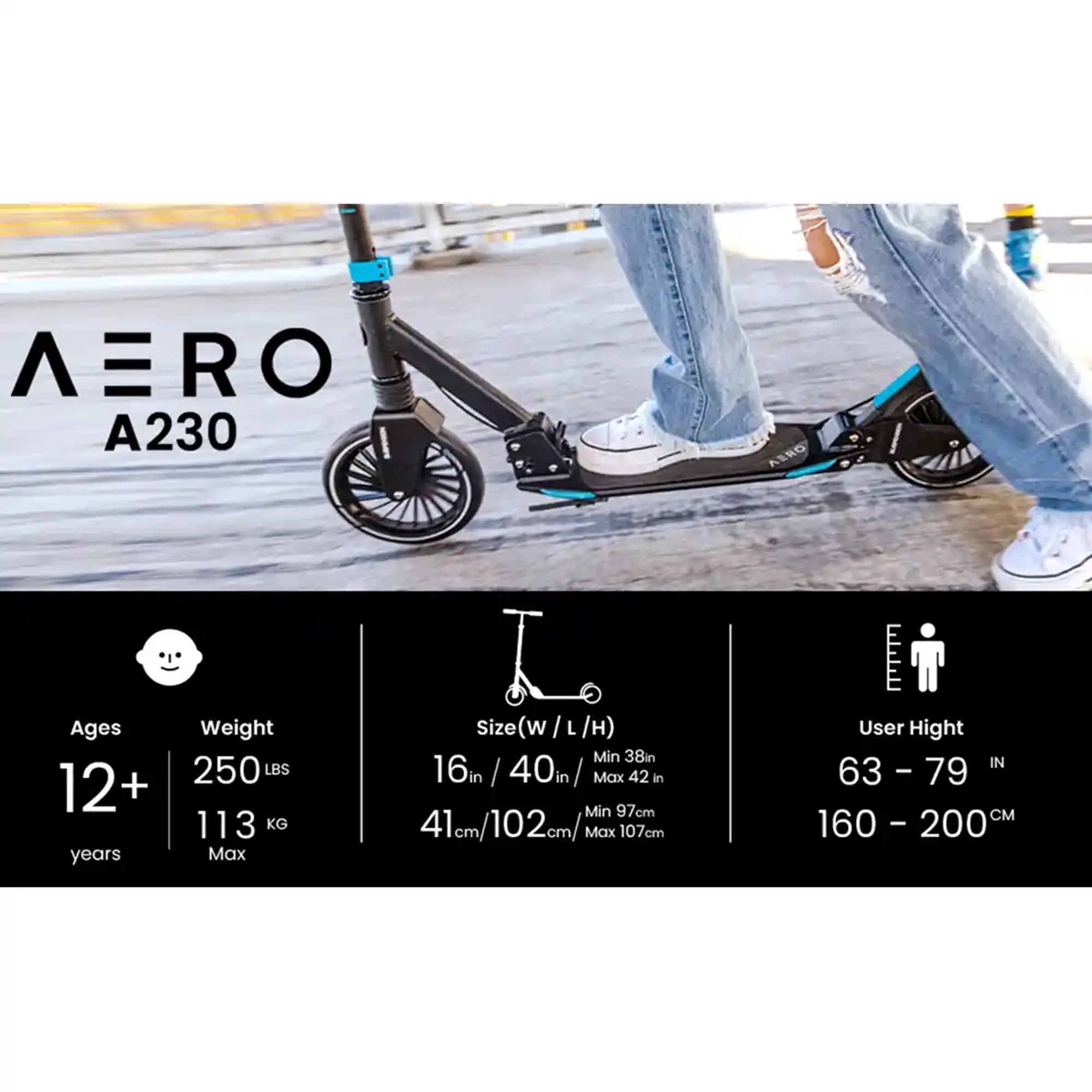 Aero adult scooter with double suspension and disc brake A230_Blue