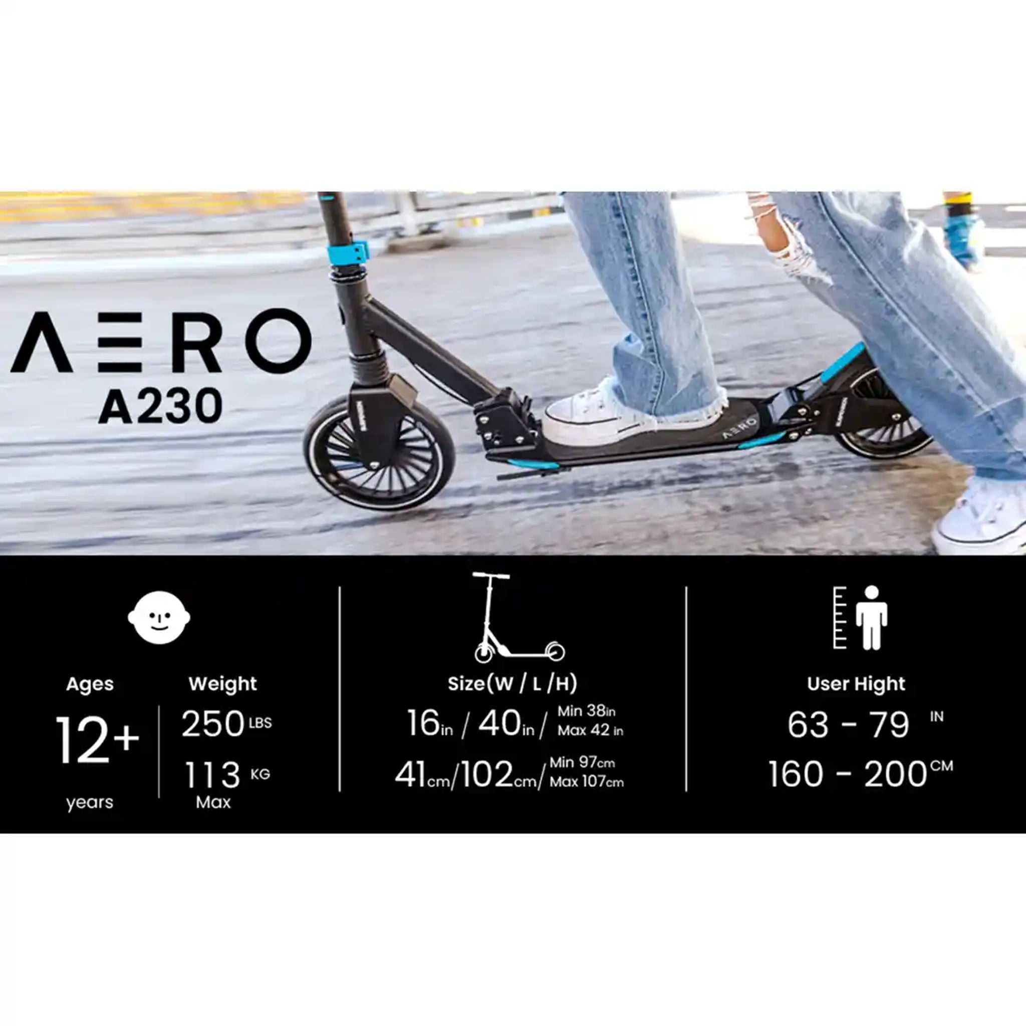 Aero adult scooter with double suspension and disc brake A230_Blue