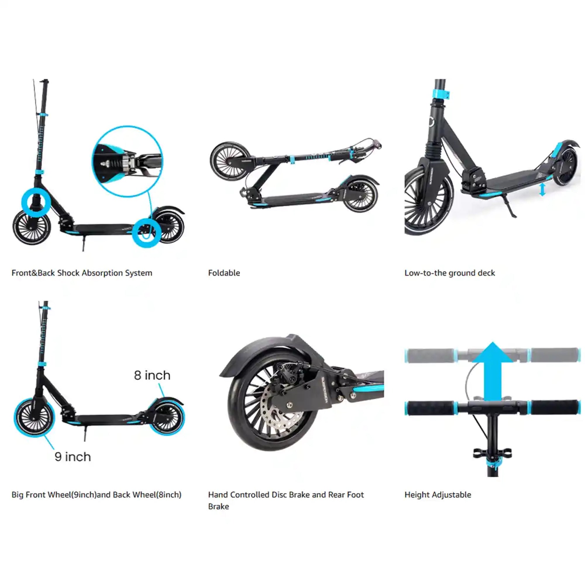 Aero adult scooter with double suspension and disc brake A230_Blue