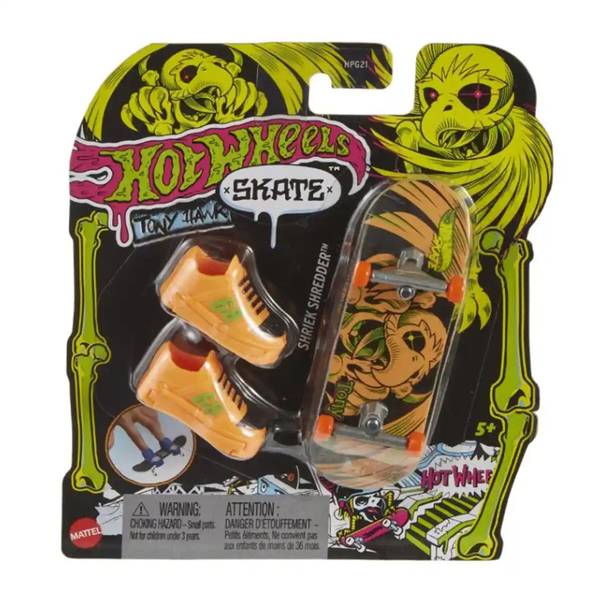 Hot Wheels Skates Neon Bones Tony Hawk Fingerboard + Shoe Asst