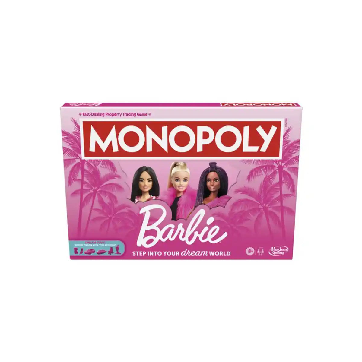 Monopoly: Barbie Edition Board Game, Ages 8+, 2-6 Players, Fun Family Games for Kids and Adults, with 6 Barbie-Themed Pink Zinc Tokens