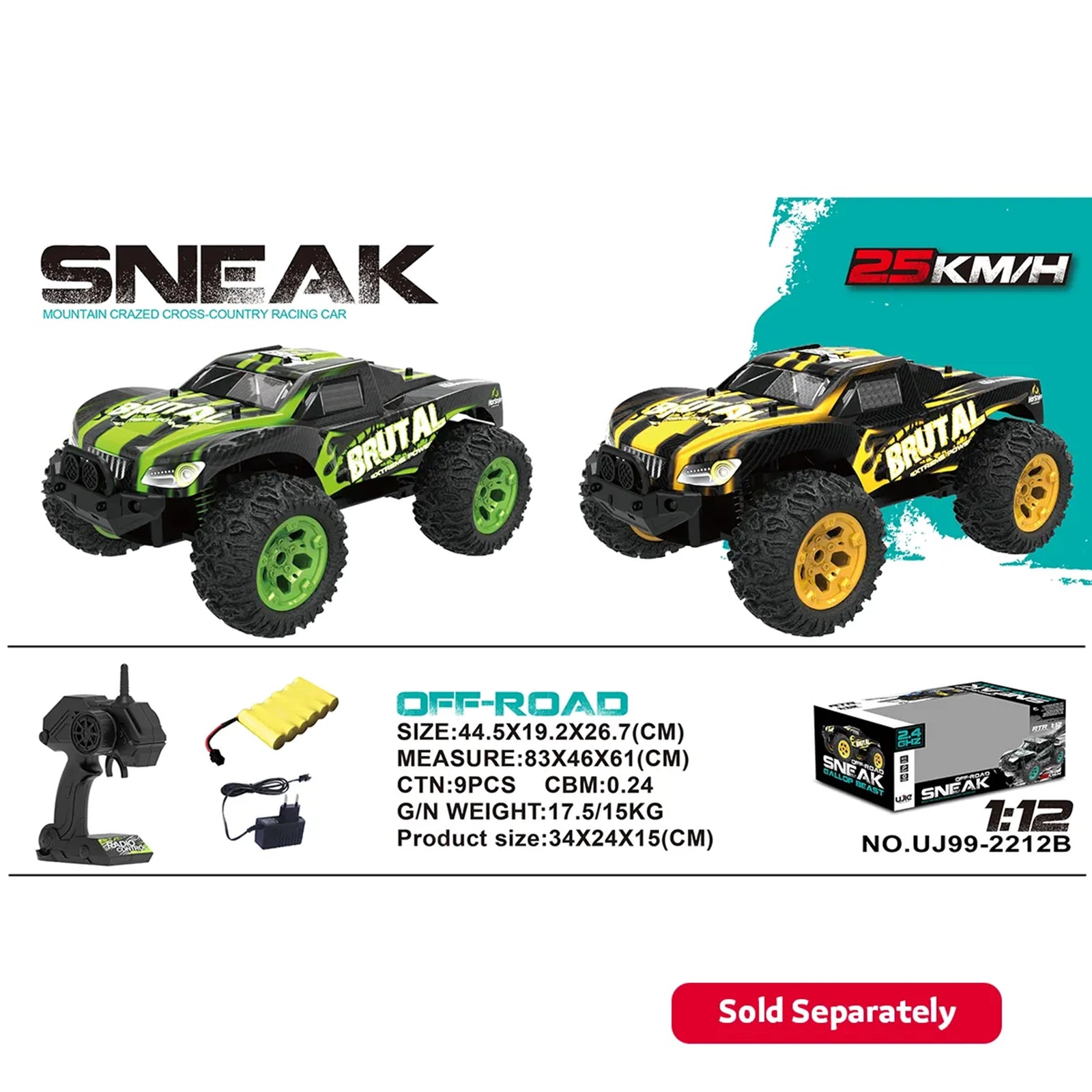 RC Off-Road Car 2.4G Scale 1:12 Sneak Brutal 25km/H 2WD For 8YRS+