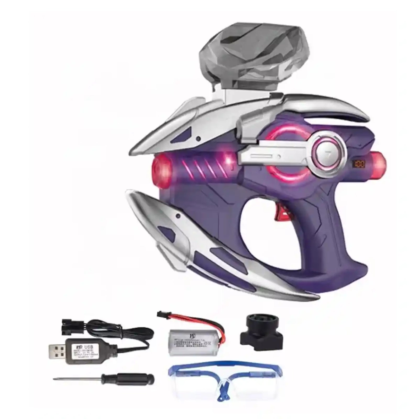 water bullet gun with rotating light and remaining power LED display screen 14yrs+
