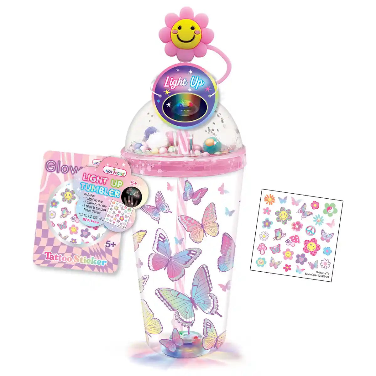 Light Up Tumbler, Tie Dye Butterfly , 15.2 FL Oz/450 mL