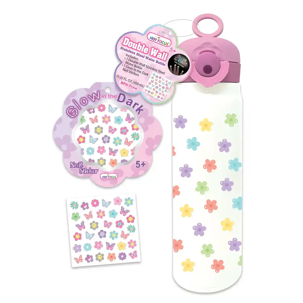Double Wall stainless steel water Bottle, Groovy Flower, 15.5 FL OZ/470mL
