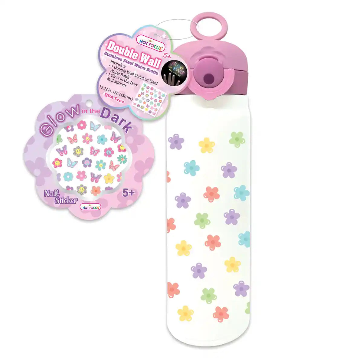 Double Wall stainless steel water Bottle, Groovy Flower, 15.5 FL OZ/470mL