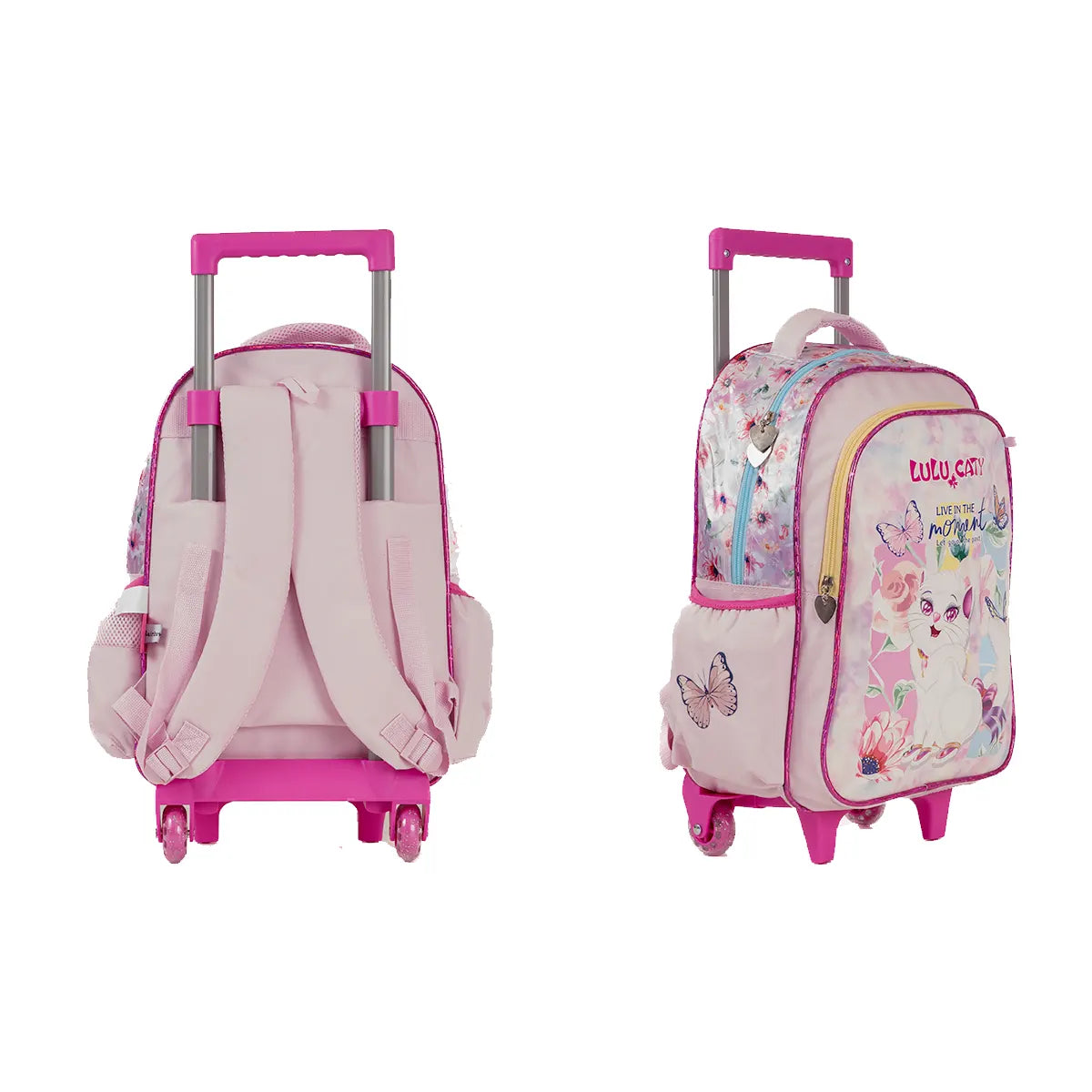 LULU CATY Trolley Bag 2 Main Compartments and 2 Side Pockets 16" W/ LUNCH BAG & PENCIL CASE