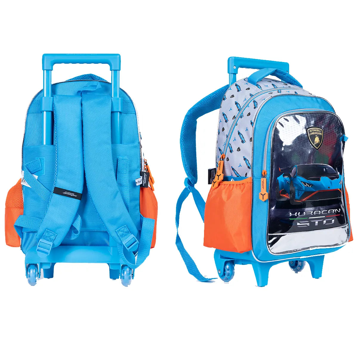 Lamborghini Trolley Bag 2 Main Compartments and 2 Side Pockets 16" W/ LUNCH BAG & PENCIL CASE