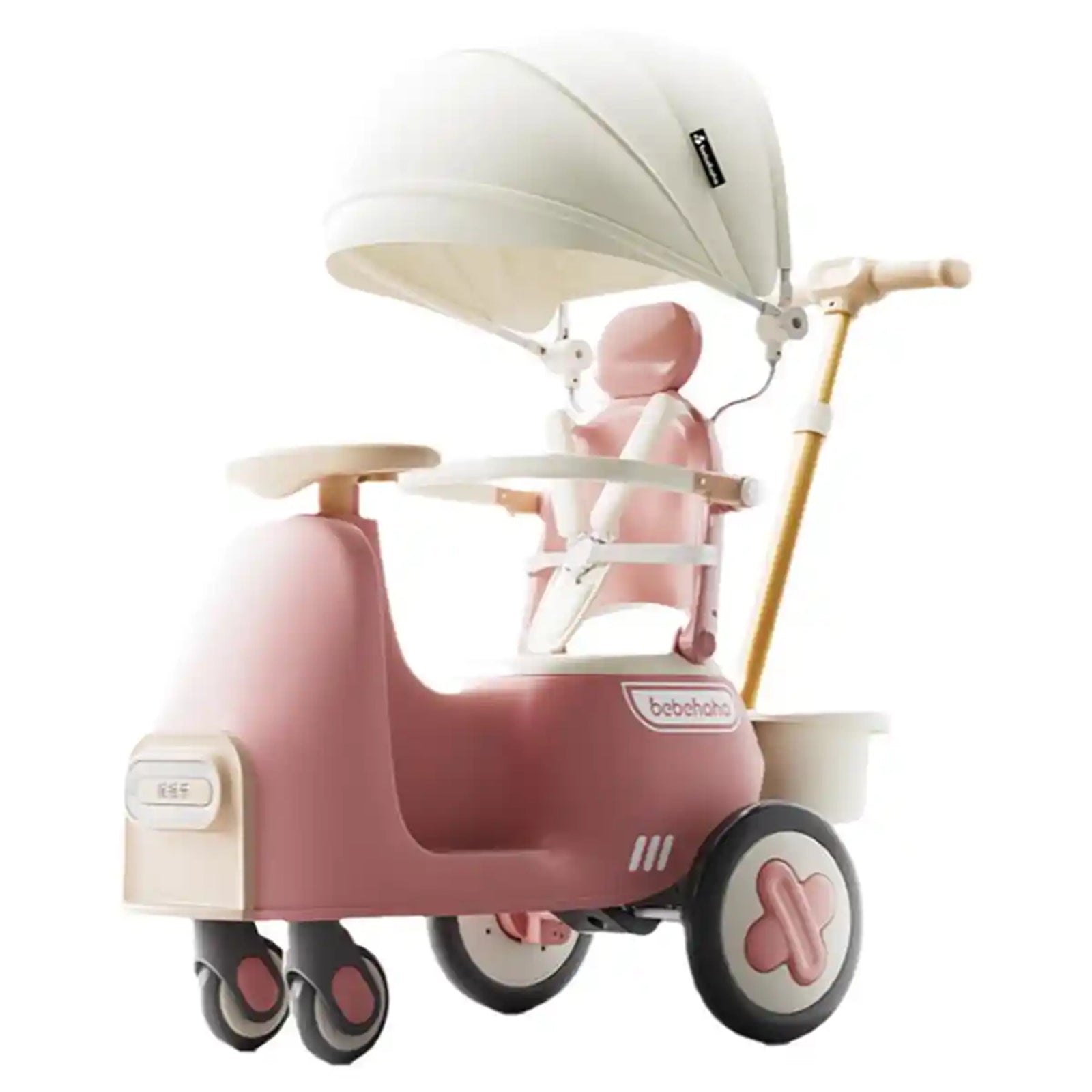 2 In 1 Hooded Baby Stroller/Walker, Parents Push Car, For Age 1+  Pink