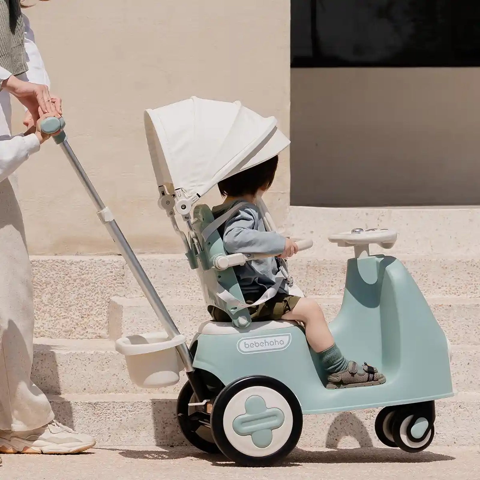 2 In 1 Hooded Baby Stroller/Walker, Parents Push Car, For Age 1+  Light Green