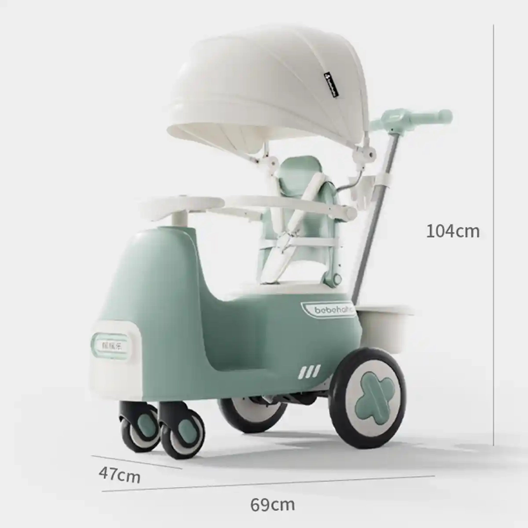 2 In 1 Hooded Baby Stroller/Walker, Parents Push Car, For Age 1+  Light Green