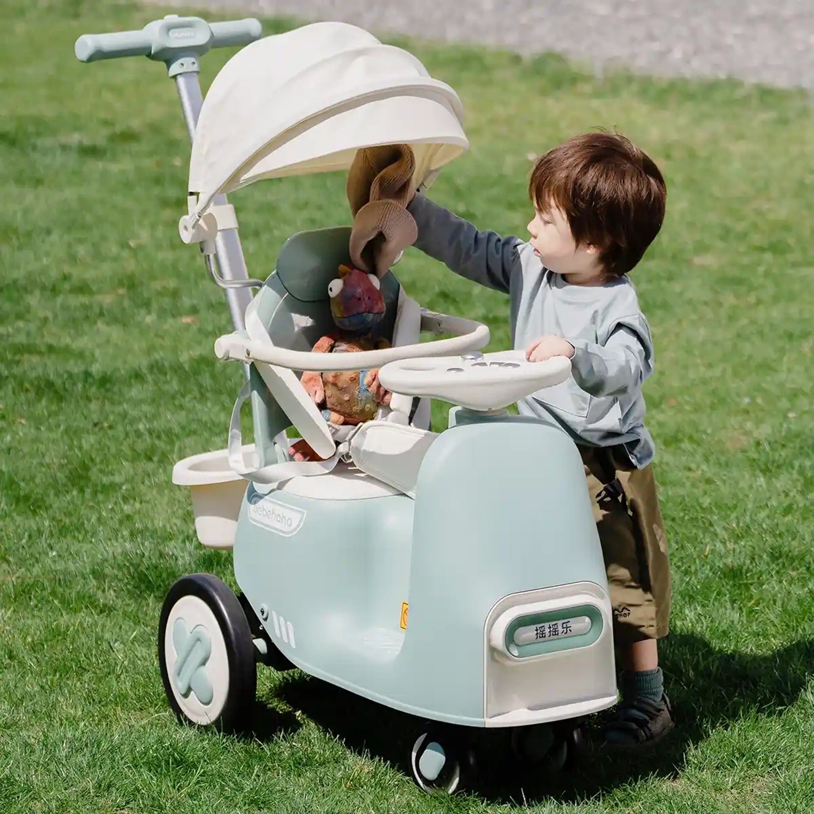 2 In 1 Hooded Baby Stroller/Walker, Parents Push Car, For Age 1+  Light Green