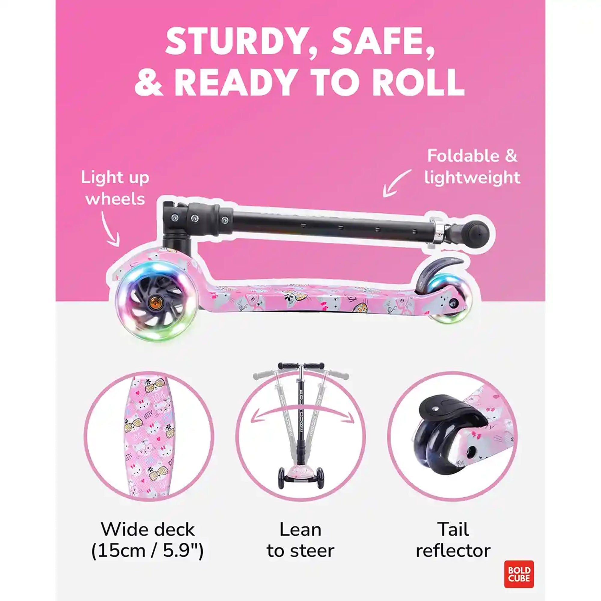BoldCube 3 Wheel Scooter Big Fold Kitty Love