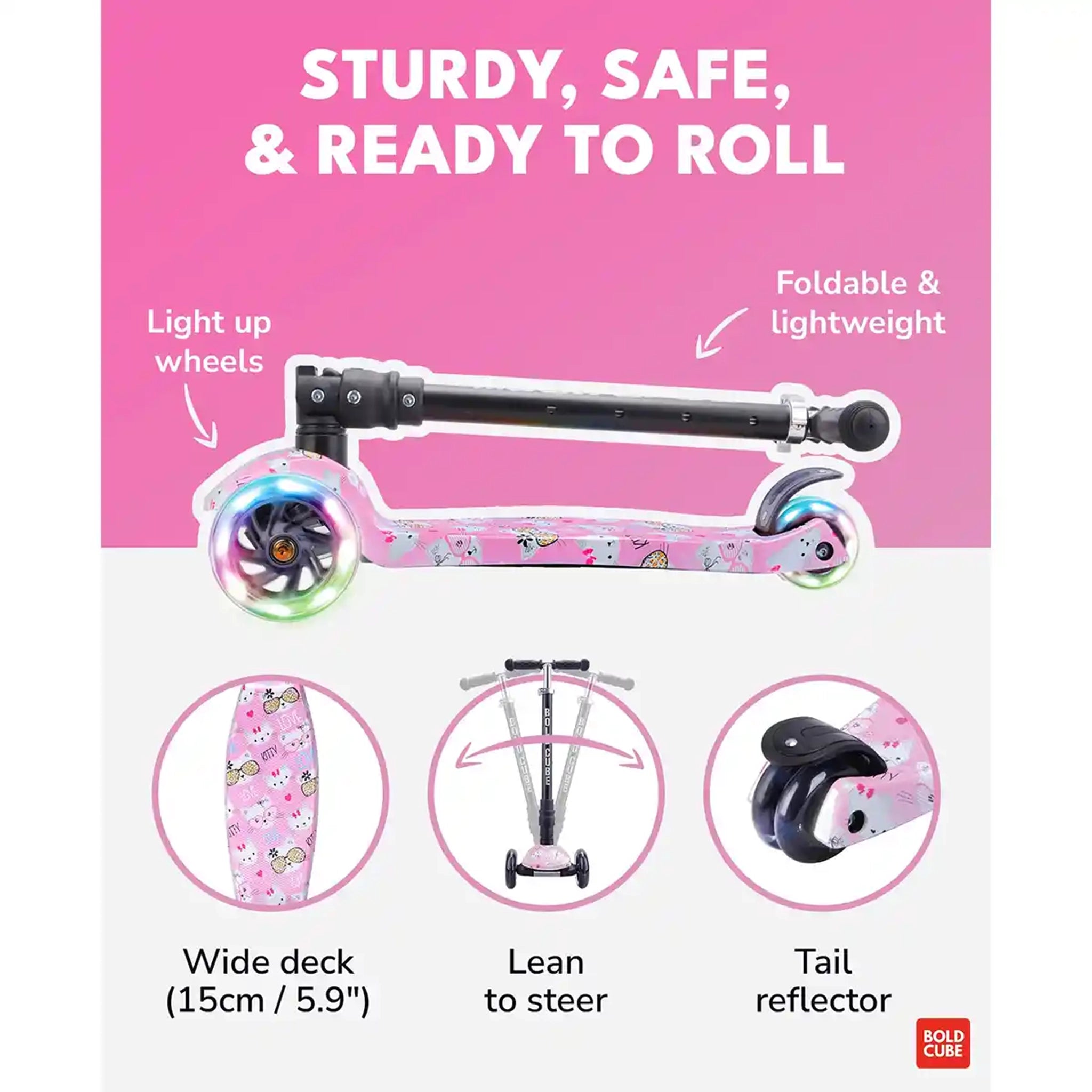 BoldCube 3 Wheel Scooter Big Fold Kitty Love