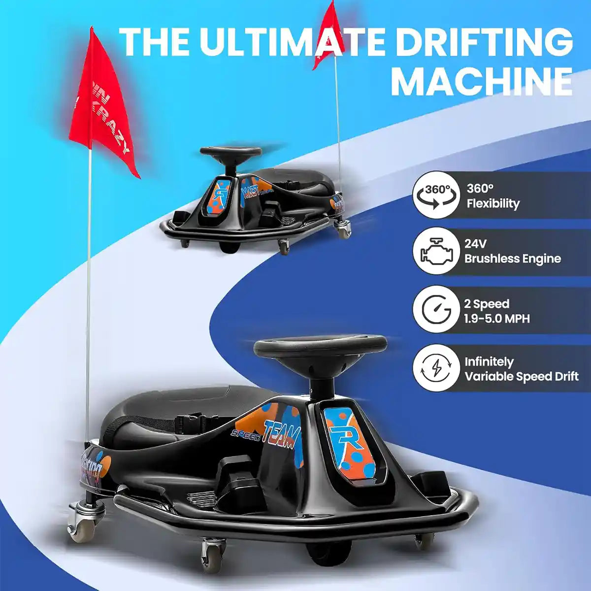 Electric Drifting Go Kart, Ride On Race Car for 3-8Yrs - High/Low Speed Switch_Black