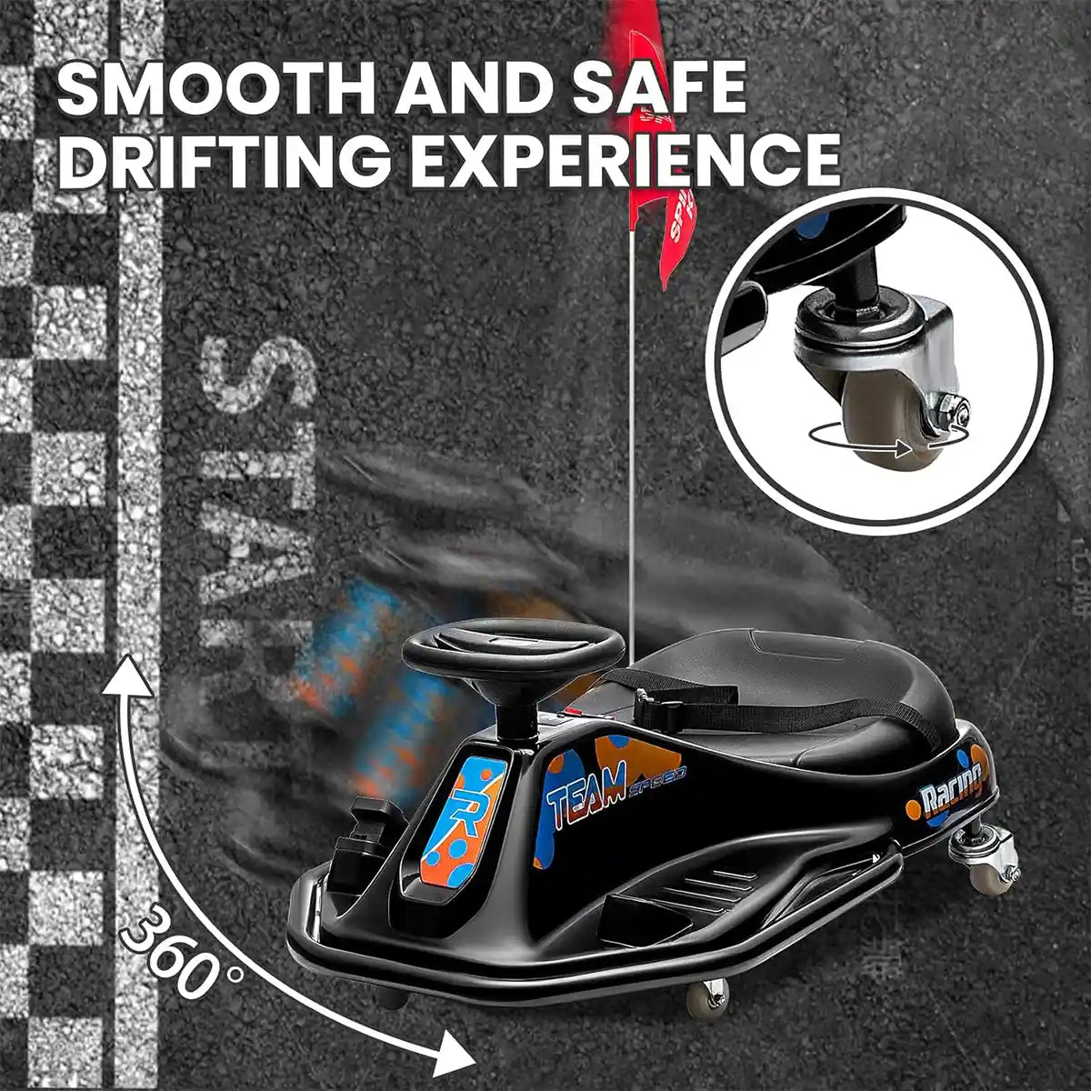 Electric Drifting Go Kart, Ride On Race Car for 3-8Yrs - High/Low Speed Switch_Black