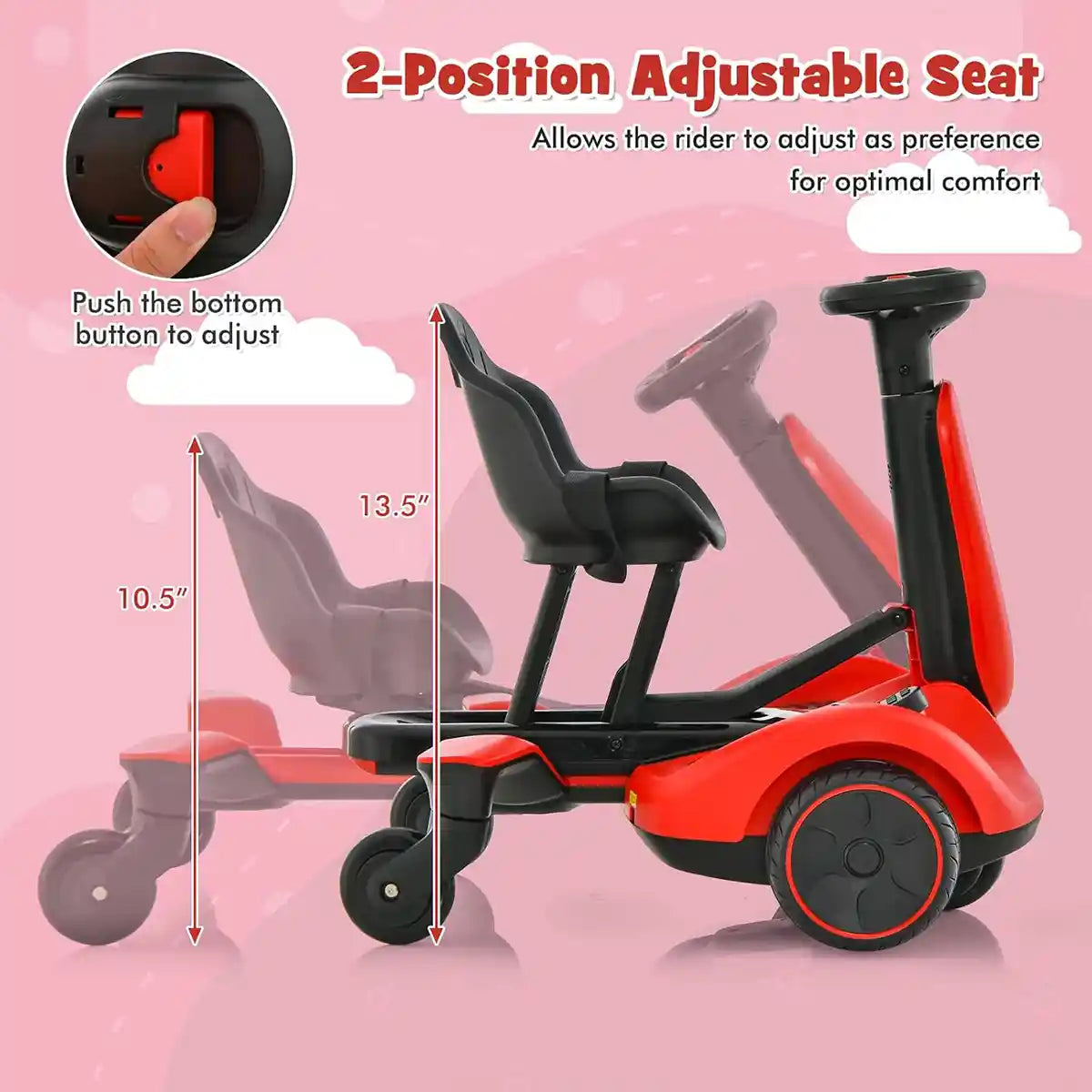 Go-Kart with 2-Way Adjustable Seat for 3Yrs+ Red