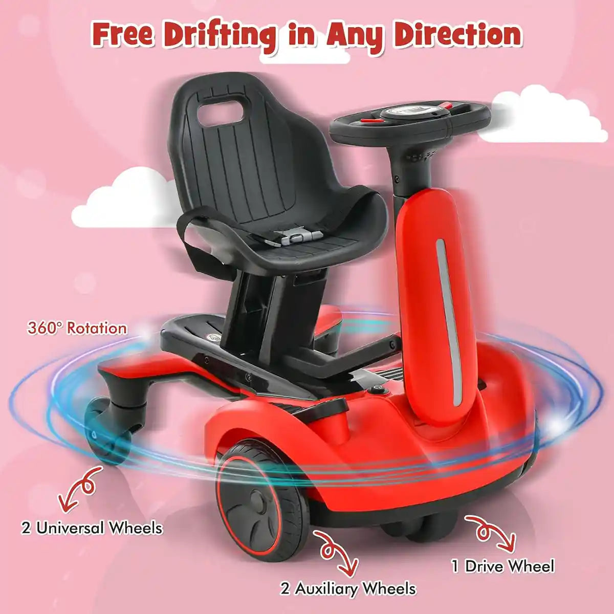 Go-Kart with 2-Way Adjustable Seat for 3Yrs+ Red