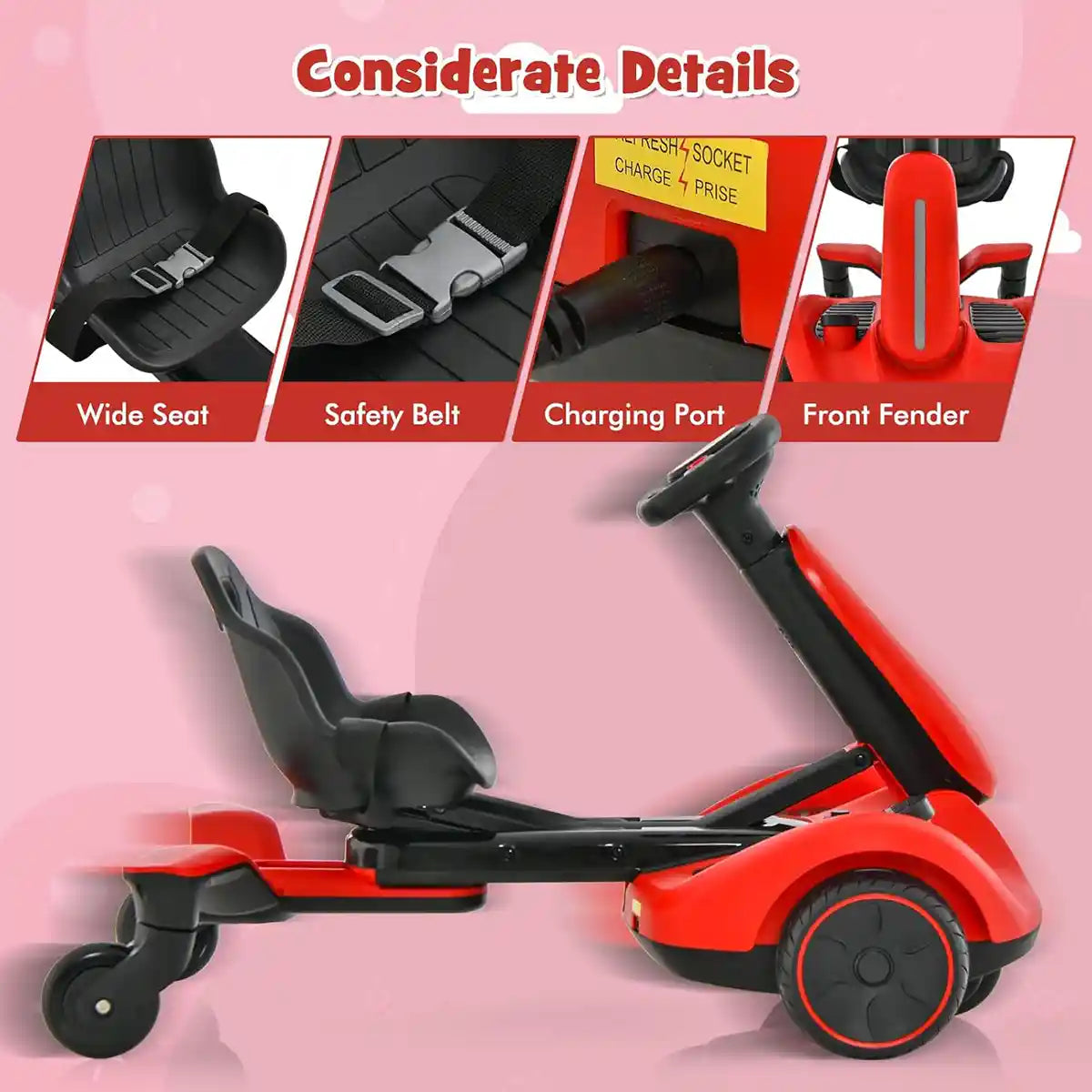 Go-Kart with 2-Way Adjustable Seat for 3Yrs+ Red