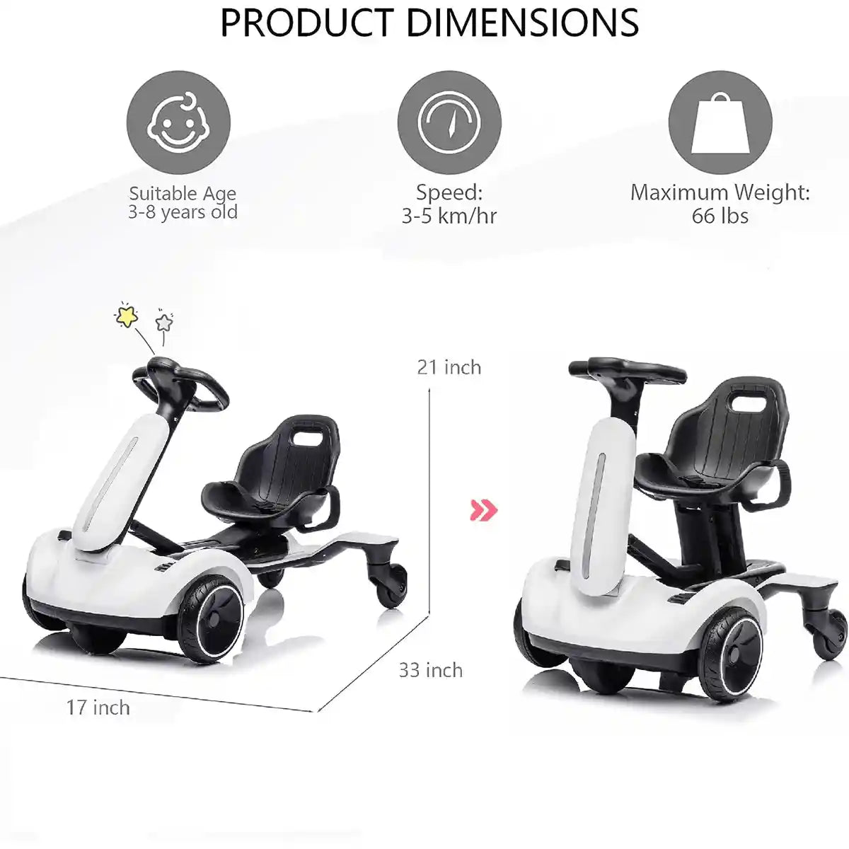 Go-Kart with 2-Way Adjustable Seat for 3Yrs+ White