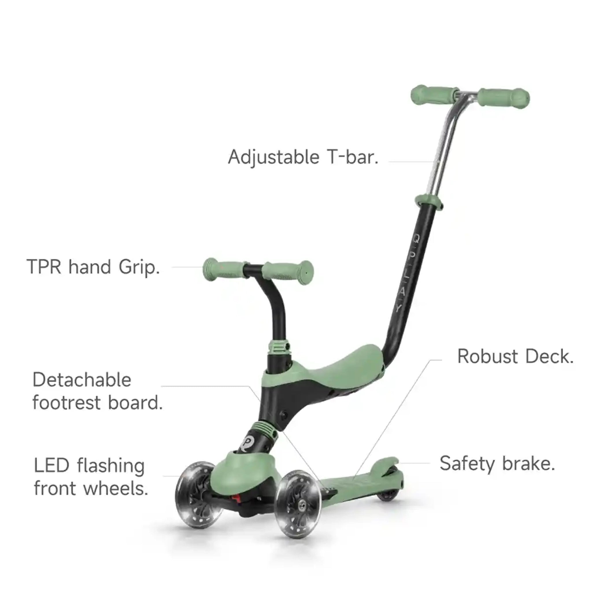 QPLAY SEMA PRO 5in1 scooter with LED flashing front wheels  Green