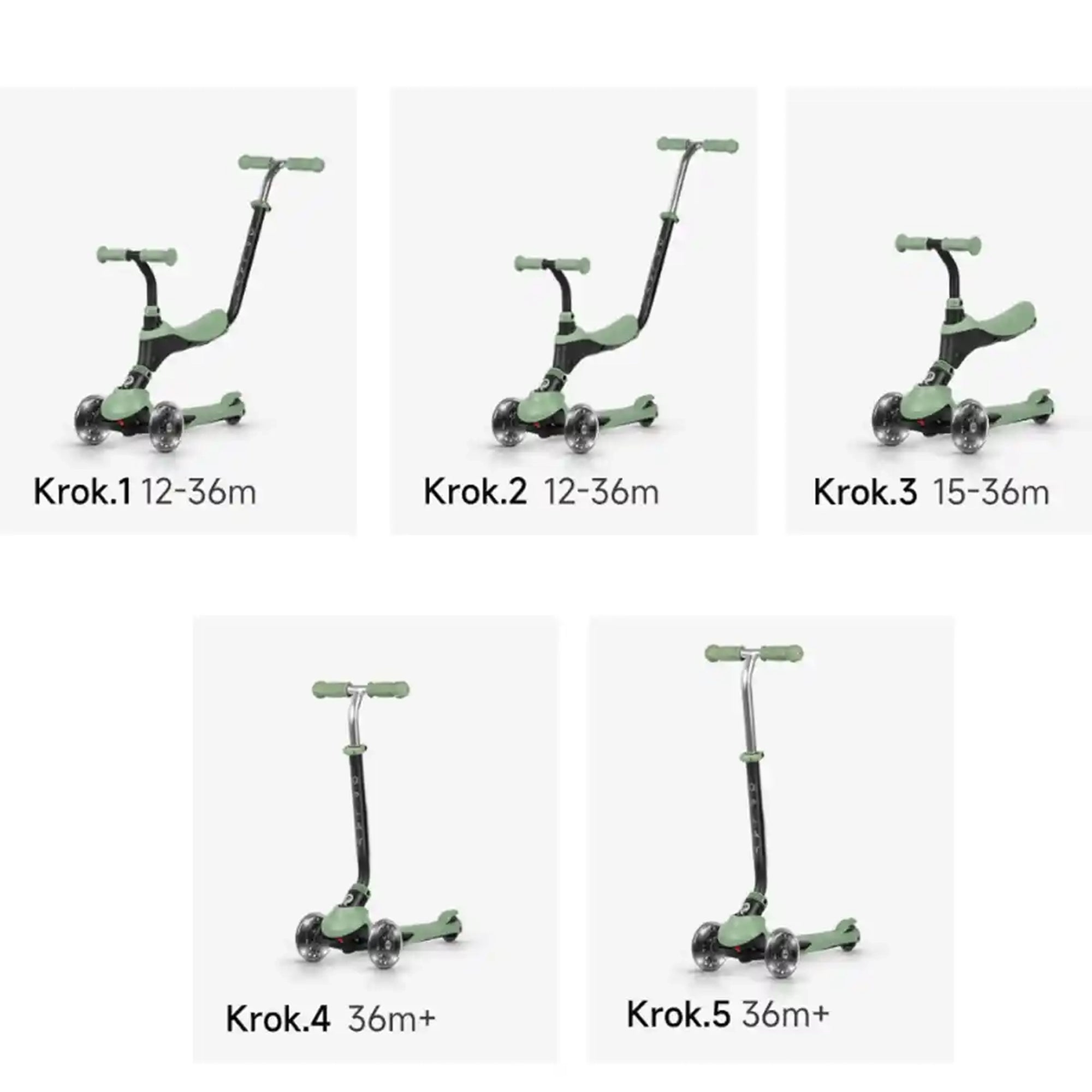 QPLAY SEMA PRO 5in1 scooter with LED flashing front wheels  Green